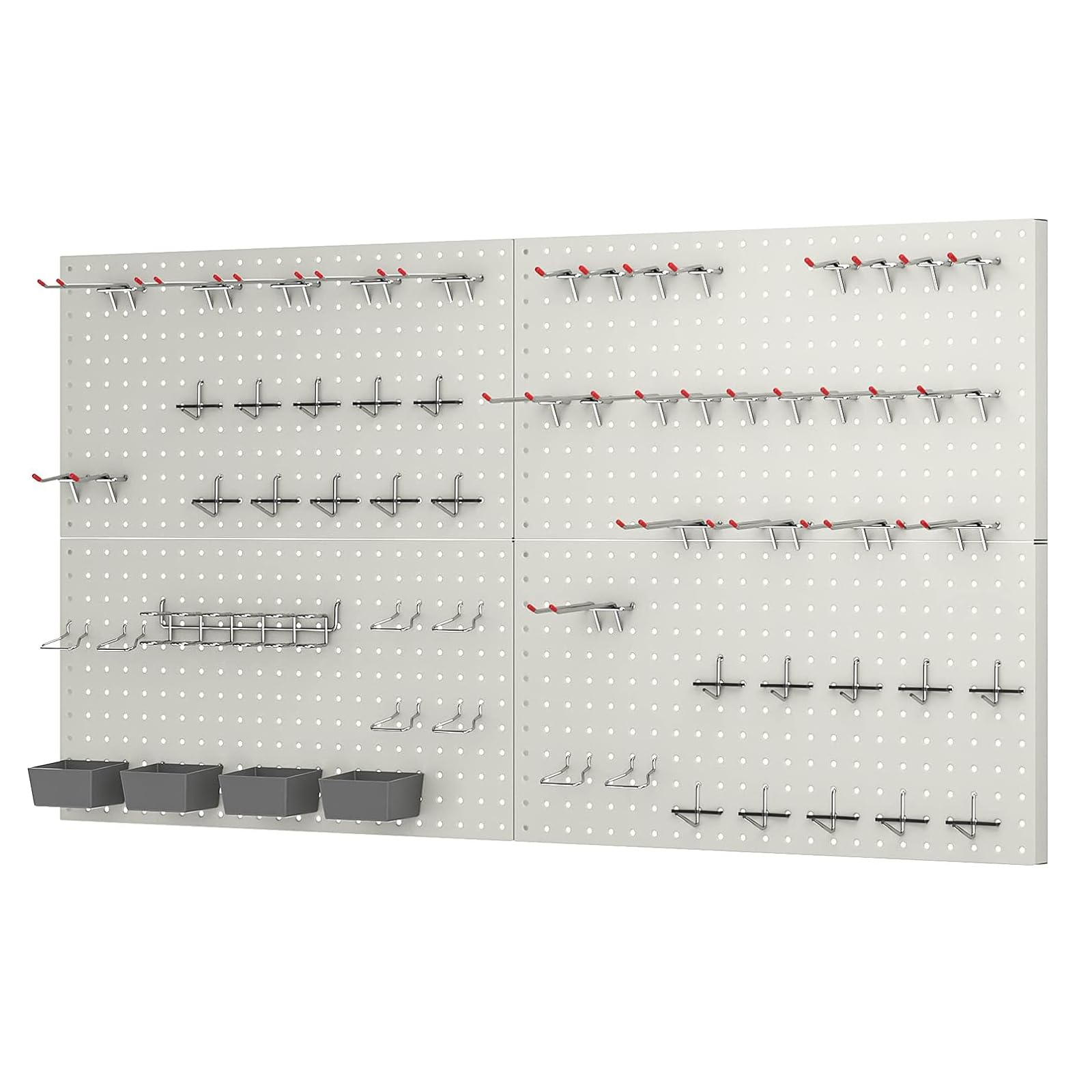 48x24 Inch Gray Metal Pegboard Kit with Hooks & Bins - Wall Mounted Tool Organizer for Garage, Workshop & Home Office Storage | Durable Utility Board for Tools, Supplies & DIY Accessories