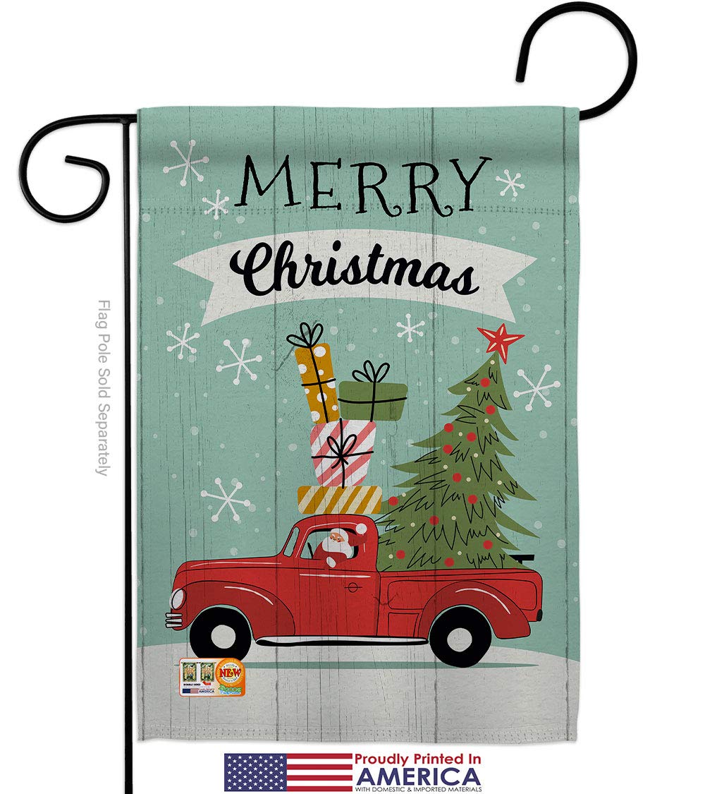 Santa Red Truck Winter Christmas Garden Flag Set - 28x40 Inch Holiday Yard Banner with Reindeer & Snow Design - Made in USA - Perfect for Outdoor Decor, Front Porch, and Seasonal Celebrations