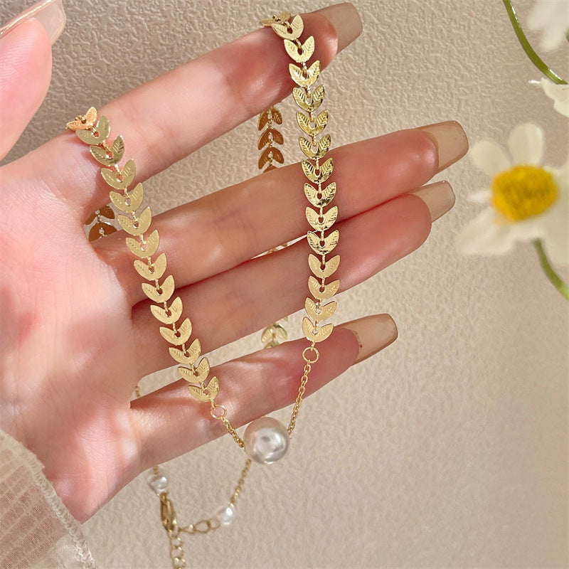 Wheat Leaf Pearl Choker Necklace - Elegant Chevron Design for Women | Perfect for Weddings, Parties & Special Occasions | HN1309