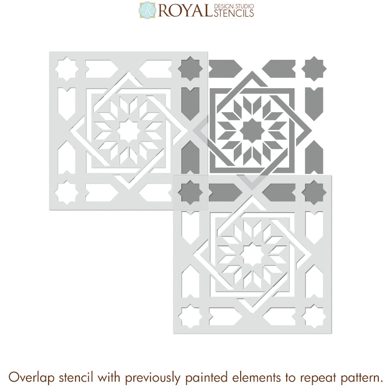 Premium Almeria Tile Stencil for DIY Home Decor - Reusable Wall & Floor Stenciling Kit for Bathroom, Kitchen Backsplash, and Patio Designs