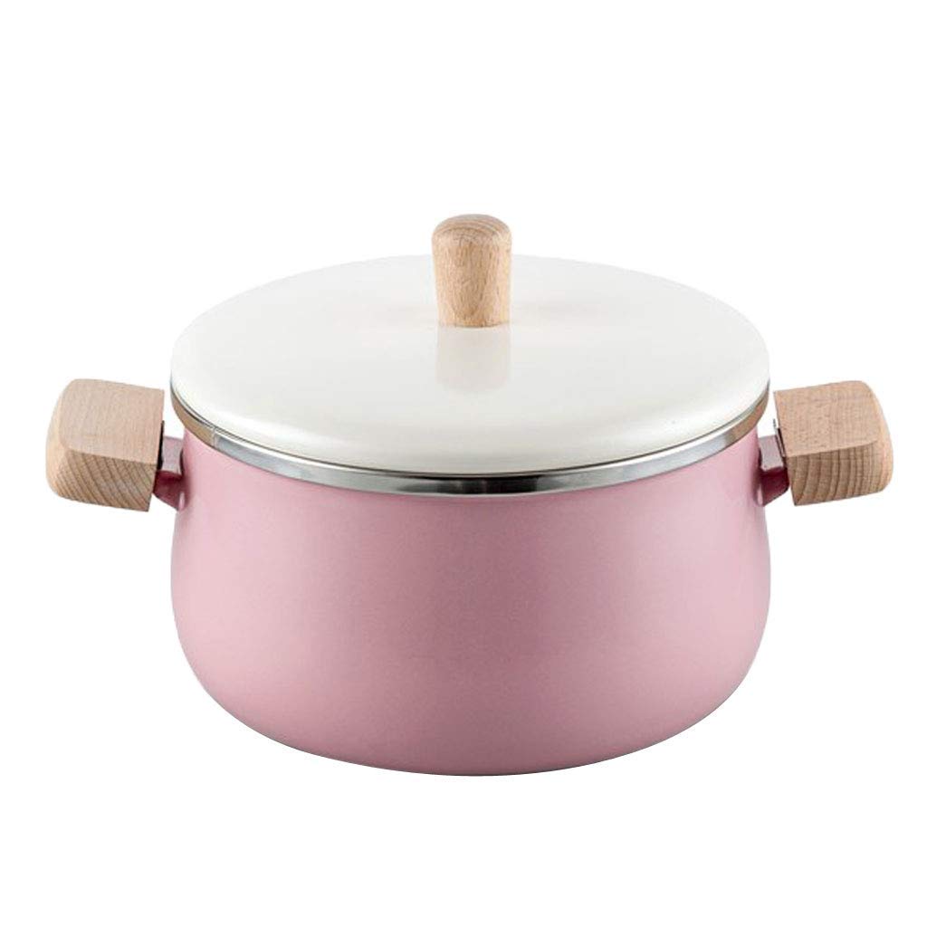 Mavoorick Enamel Soup Pot with Lid - 3.5QT Steamer, Milk Pan, Instant Noodle Pot for Stove & Induction Cooker - Pink Stockpot for Cooking, Boiling, Steaming & Kitchen Use