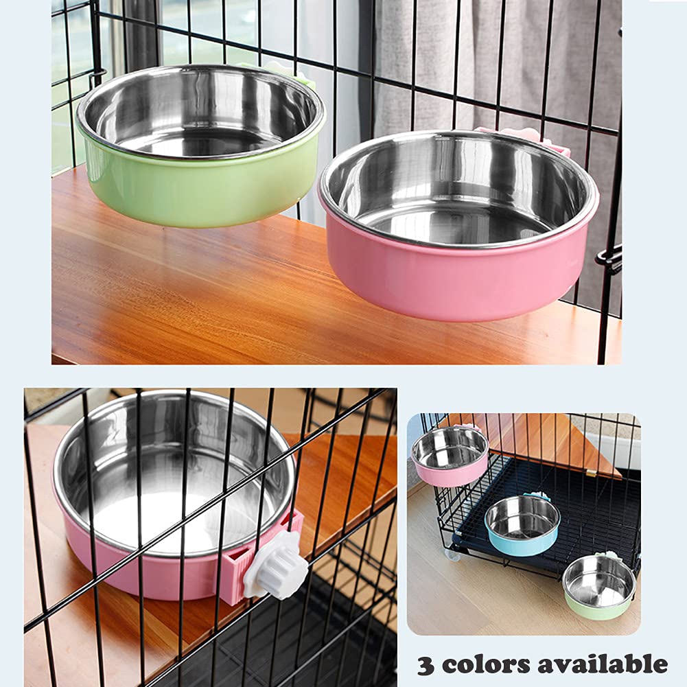 Love Dream Crate Stainless Steel Hanging Pet Bowls - Removable Food & Water Feeder for Kennels, Cages & Coops - Perfect for Dogs, Cats, Rabbits & Small Animals (Large, Green) - Ideal for Travel, Outdoor Adventures & Home Feeding