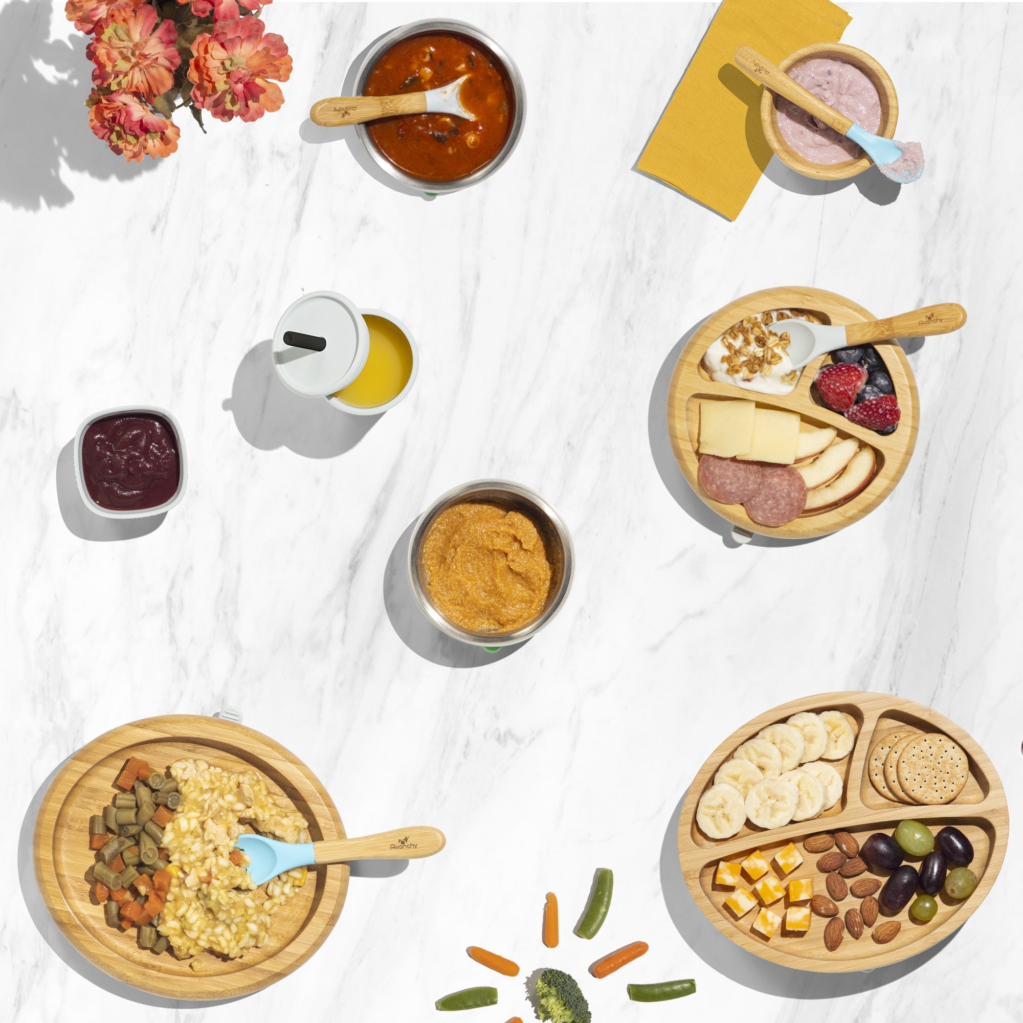 Avanchy Bamboo Suction Plate with Spoon for Toddlers - Eco-Friendly Baby Feeding Set - Perfect for High Chairs, Travel & Mess-Free Meals
