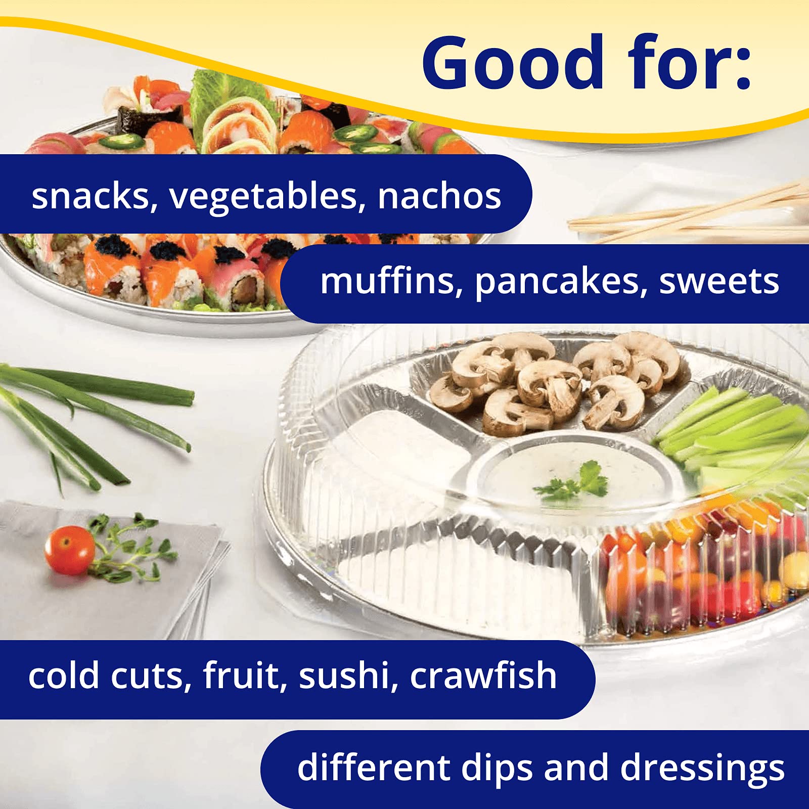 75-Piece Aluminum Catering Set with 25 Lazy Susans, 25 Flat Trays & 25 Lidded Pans - Disposable Round Foil Containers for Baking, Parties, Events & Food Service | Perfect for Catering, Buffets & Takeout Meals