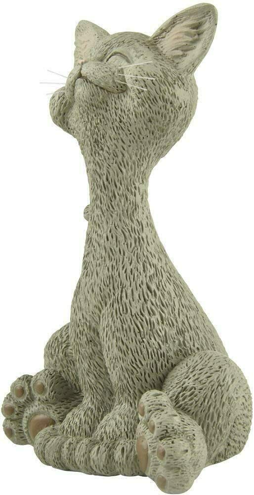 Happy Cat Figurine - Grey Smiling Cat Decor for Home & Office - Perfect Gift for Cat Lovers