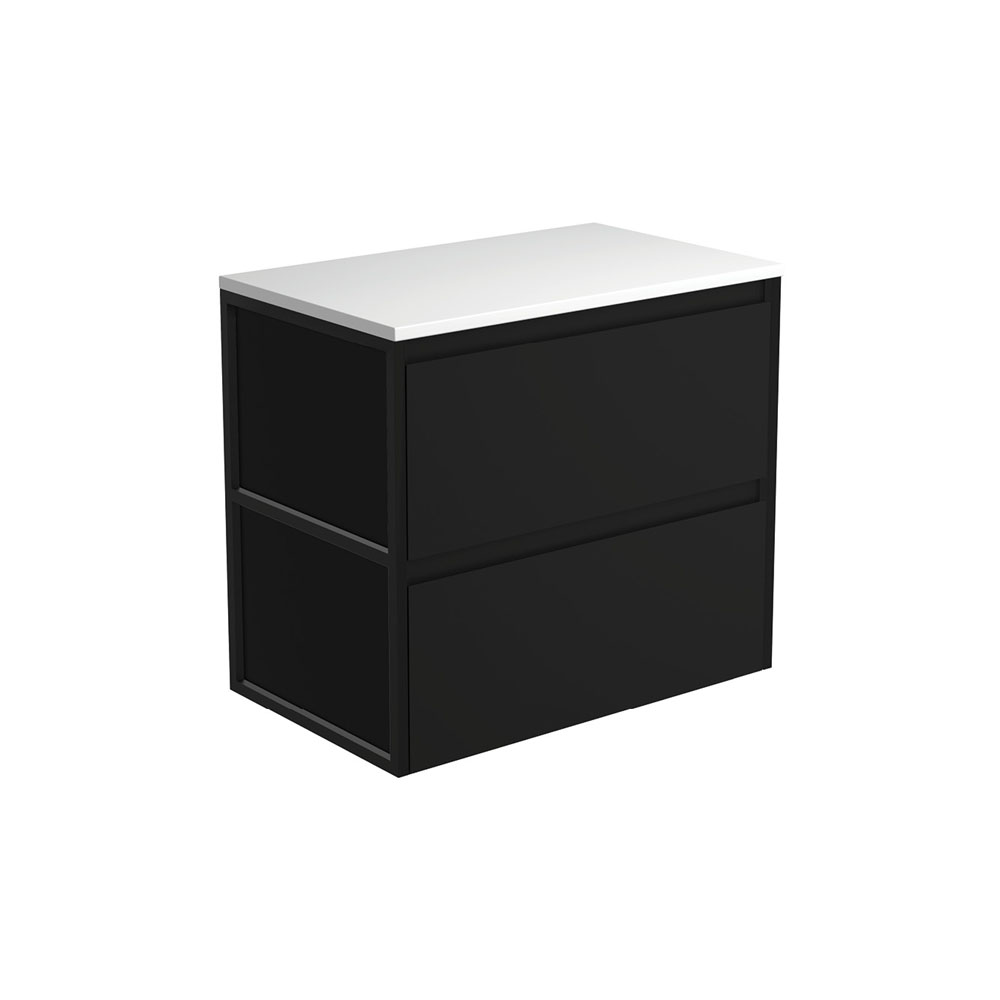 Fienza 75BBF Amato 750 Wall Mounted Bathroom Vanity Cabinet - Matte Black Frame & Satin Black Finish - Modern Space-Saving Storage Solution for Small Bathrooms, Powder Rooms & Apartments