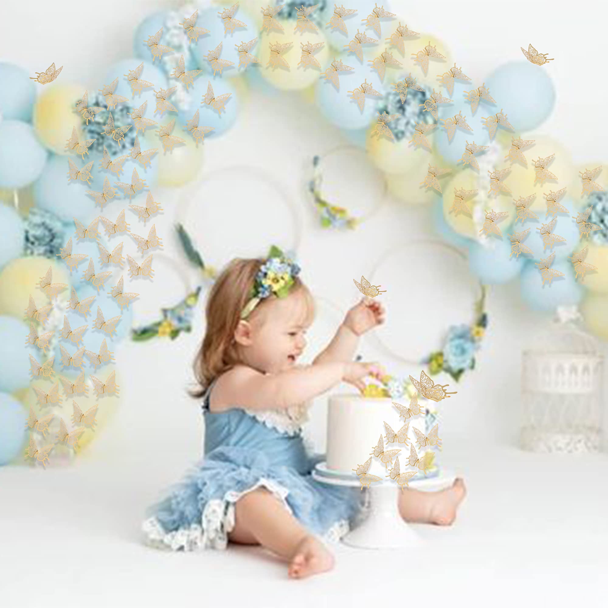 40 PCS Glitter 3D Butterfly Wall Stickers - DIY Home Decor for Kids Room, Wedding, Anniversary - Gold Butterfly Theme Wall Art for Bedroom, Nursery, Party Decoration