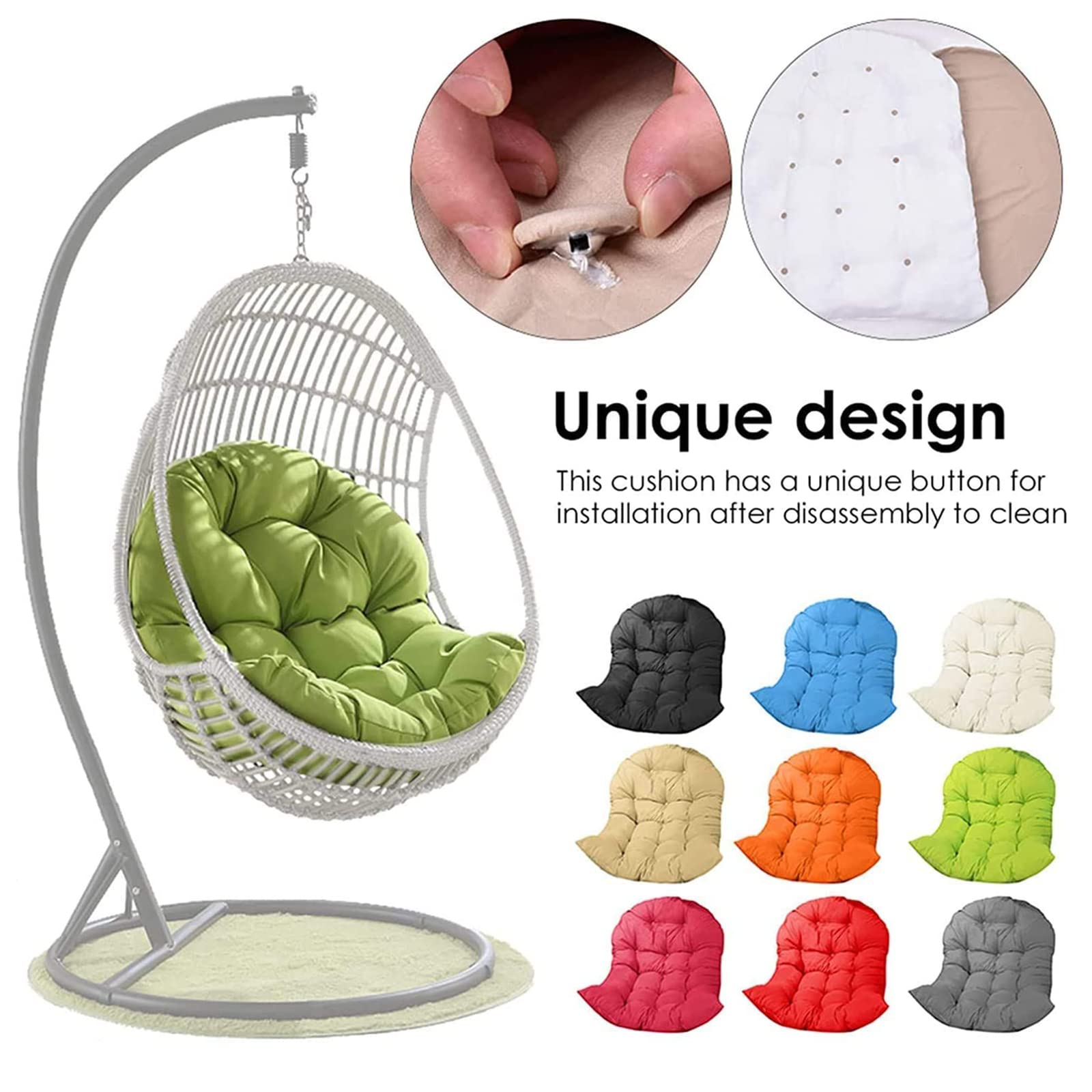 Premium Hanging Egg Chair Cushion - Indoor/Outdoor Swing Seat Pad (47x31.5in) - Water-Resistant Hammock Chair Cushion for Patio, Garden & Balcony - Perfect for Relaxation & Reading (Black)