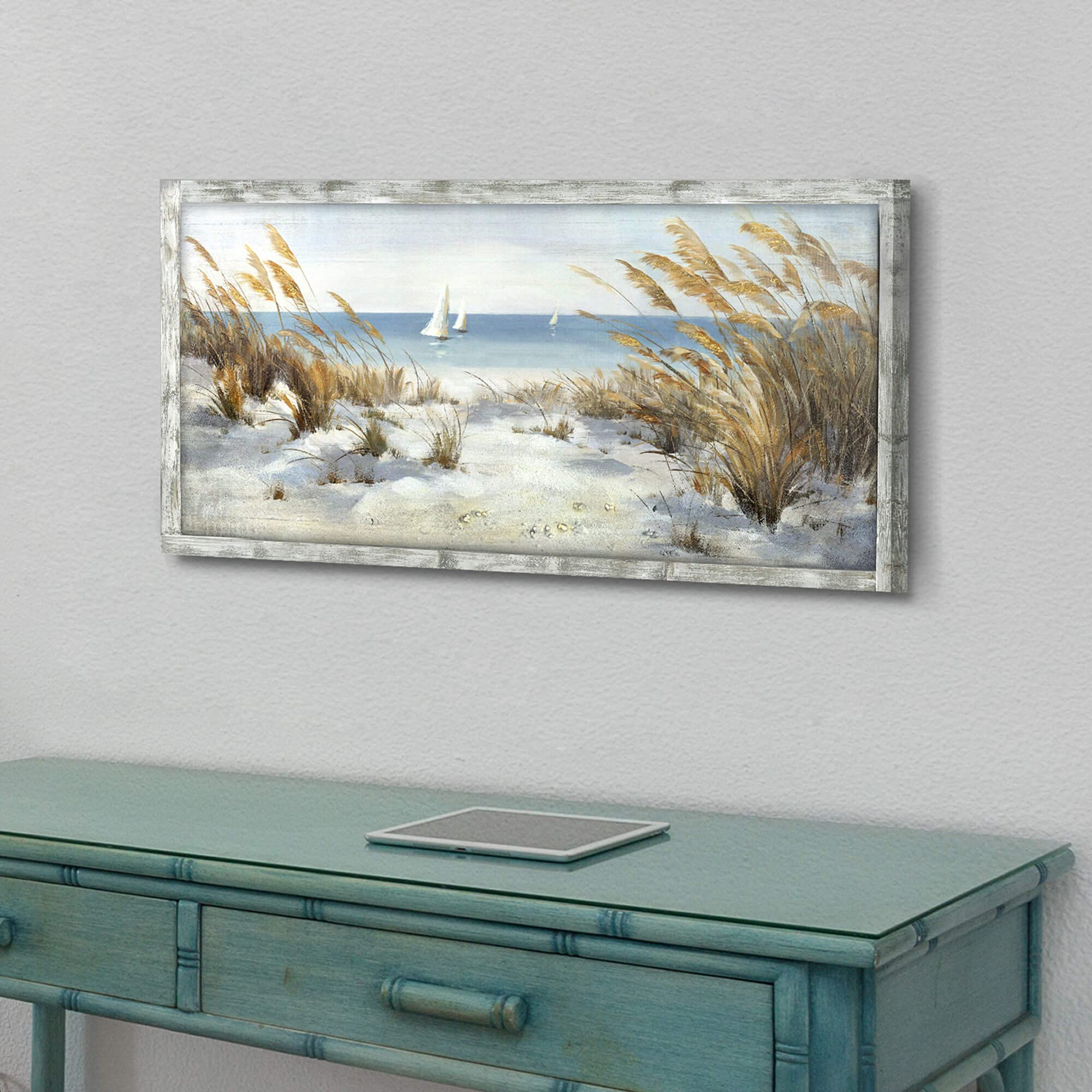Coastal Oil Painting Style Beach Framed Wooden Wall Art - 40