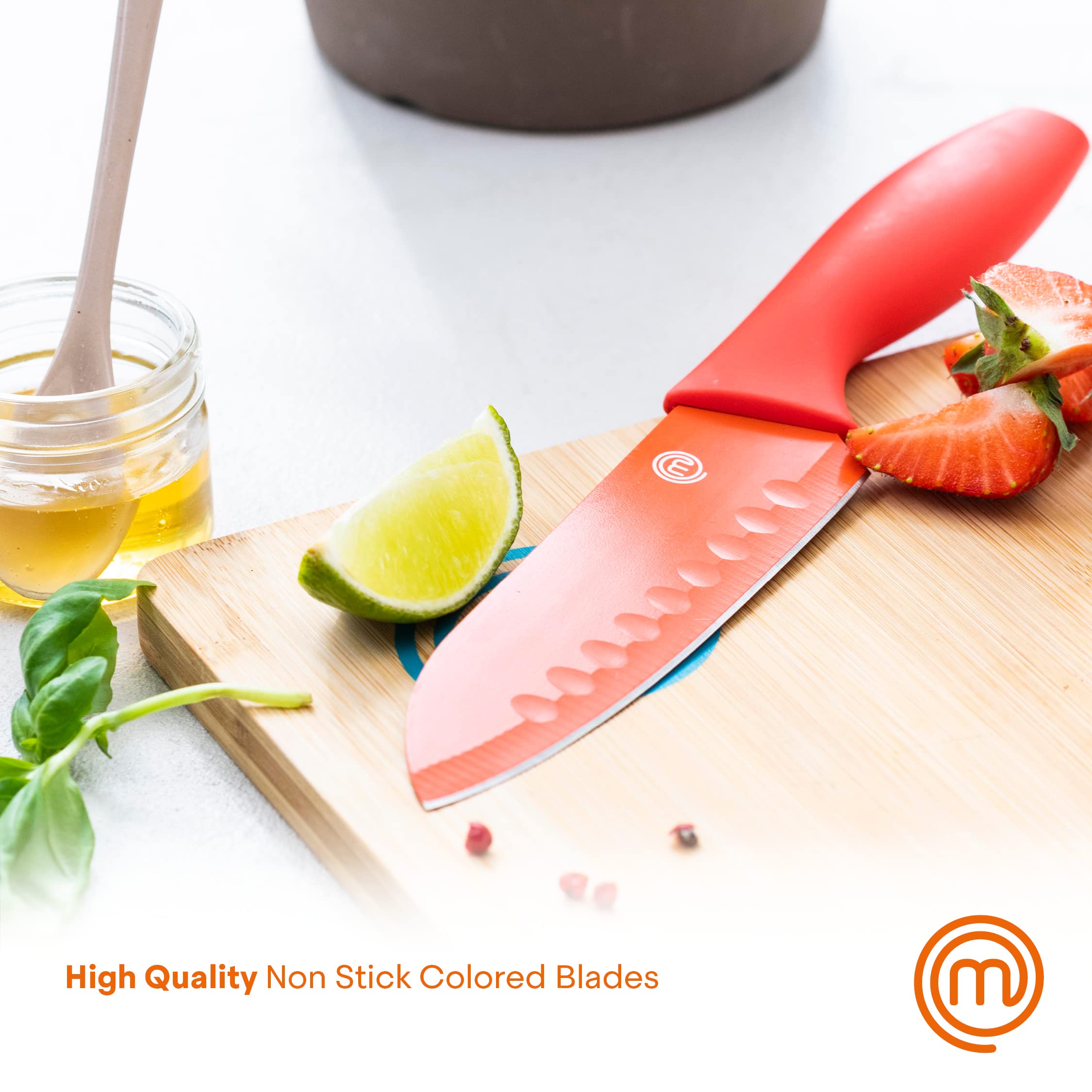 MasterChef 12-Piece Premium Kitchen Knife Set with Protective Covers - Includes Paring, Boning, Carving, Bread, Santoku & Chef Knives - Razor-Sharp Stainless Steel Blades with Sheaths (6 Colorful Knives + 6 Covers) - Perfect for Home Cooking, Professional Chefs & Culinary Enthusiasts