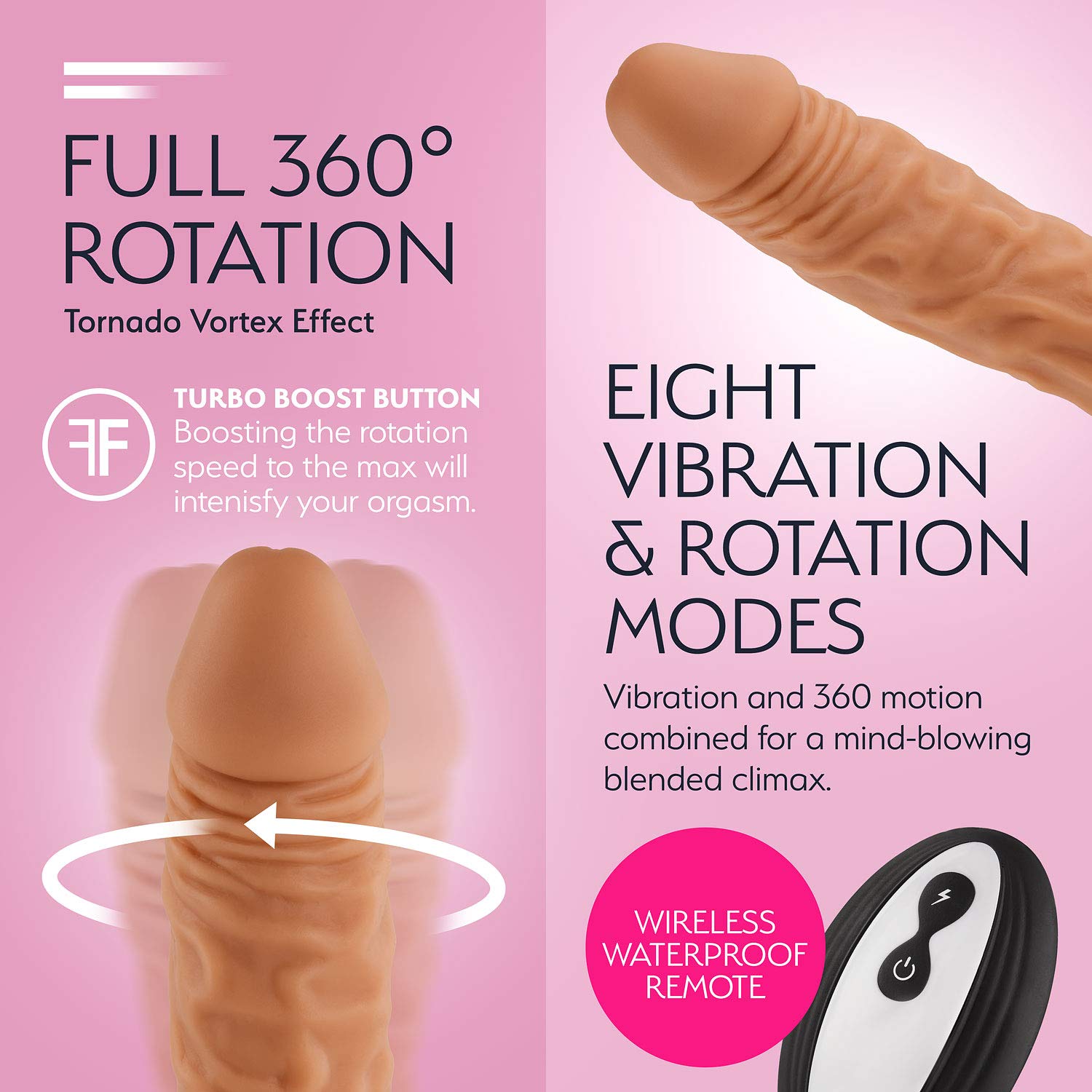 Realistic Rotating Dildo with Suction Cup - 8 Powerful Vibration Modes & Turbo Button, Waterproof Adult Sex Toy for Women & Couples - Remote Control & Harness Compatible - Perfect for Solo Play, Couples Fun & BDSM Exploration (Nude)