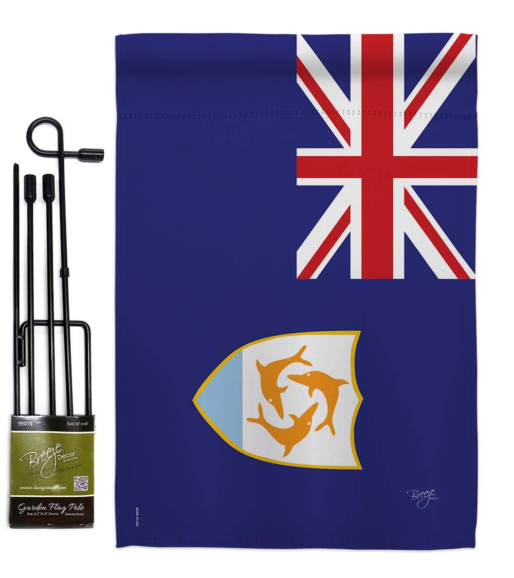 Breeze Decor Anguilla Garden Flag Set with Stand - Double-Sided Yard Decoration for Home & Gifts