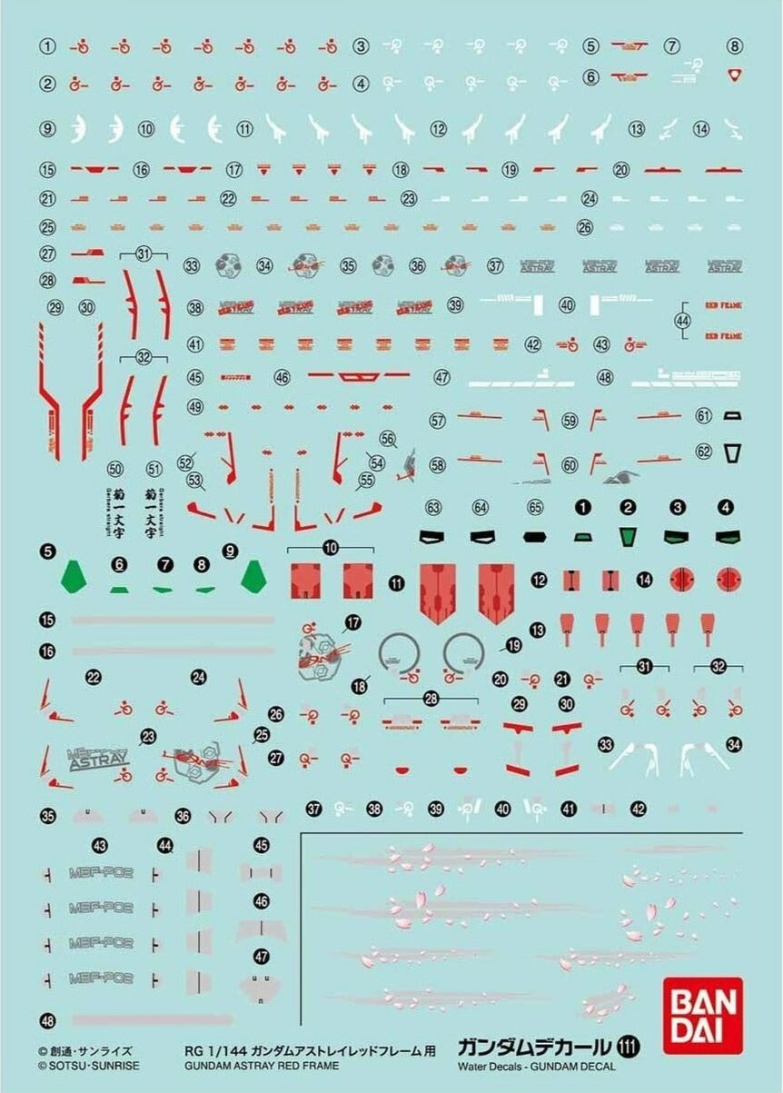 Bandai Gundam Decal #111 - 1/144 RG Real Grade Gundam Astray Red Frame Water Slide Transfer Decals | Perfect for Model Customization & Display Collections