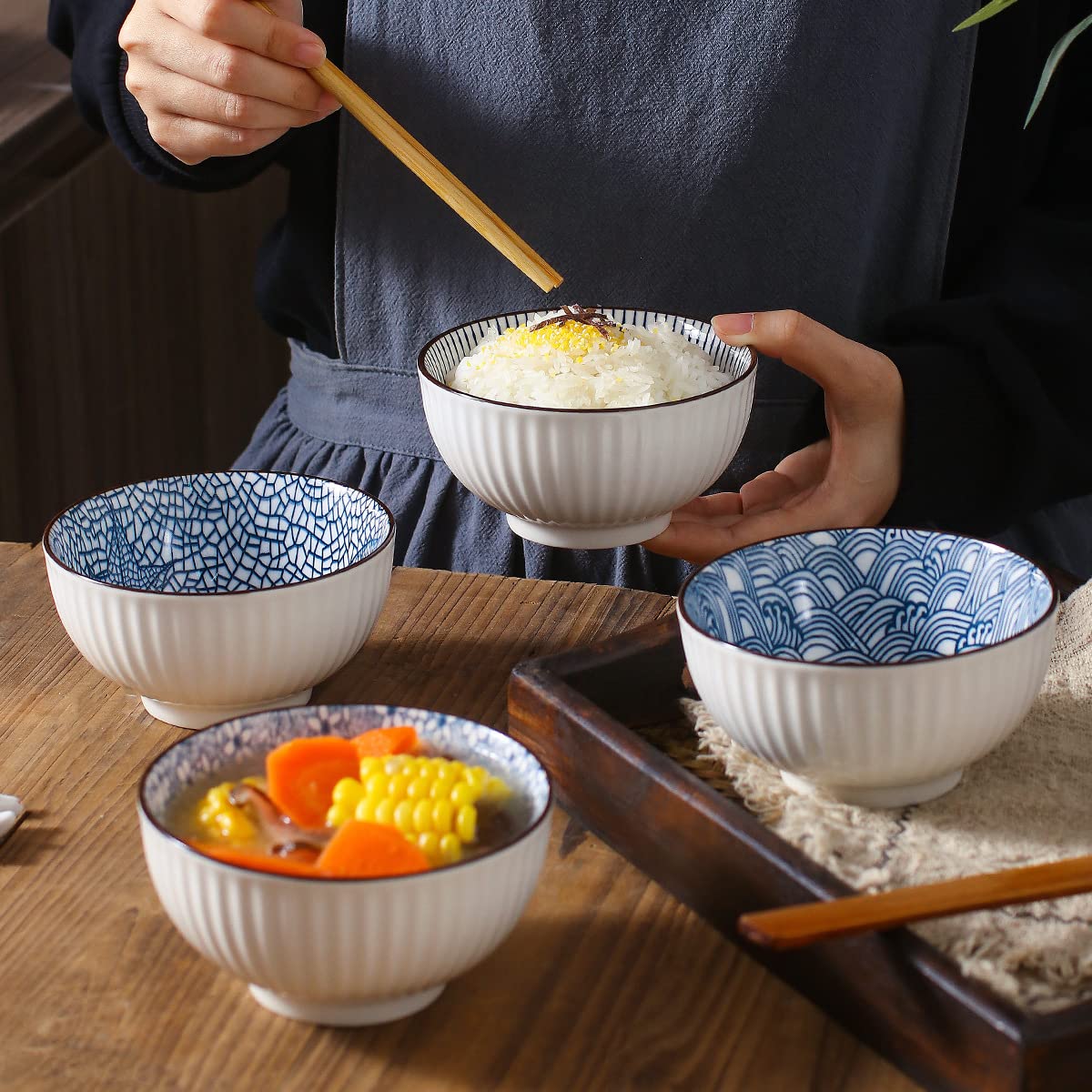 TuYines 4.75 Inch Porcelain Cereal Bowls Set - Microwave & Dishwasher Safe Ceramic Rice, Soup, Dessert Bowls for Ice Cream, Breakfast, Noodles | Perfect for Family Dining, Restaurant Use & Party Serving