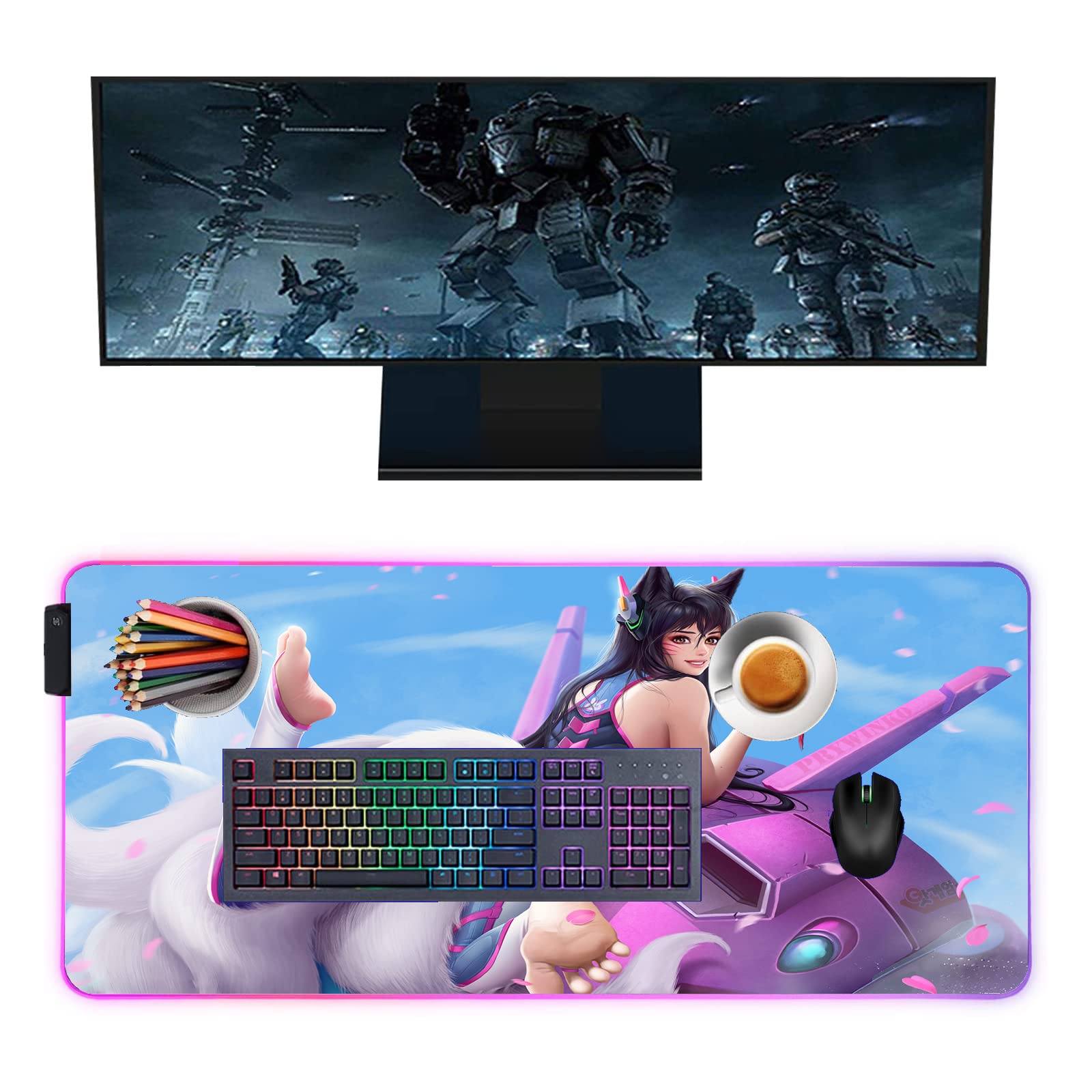Sexy Anime LED RGB Gaming Mouse Pad 24x12 Inch for PC & Laptop - Perfect for Gaming & Office Use
