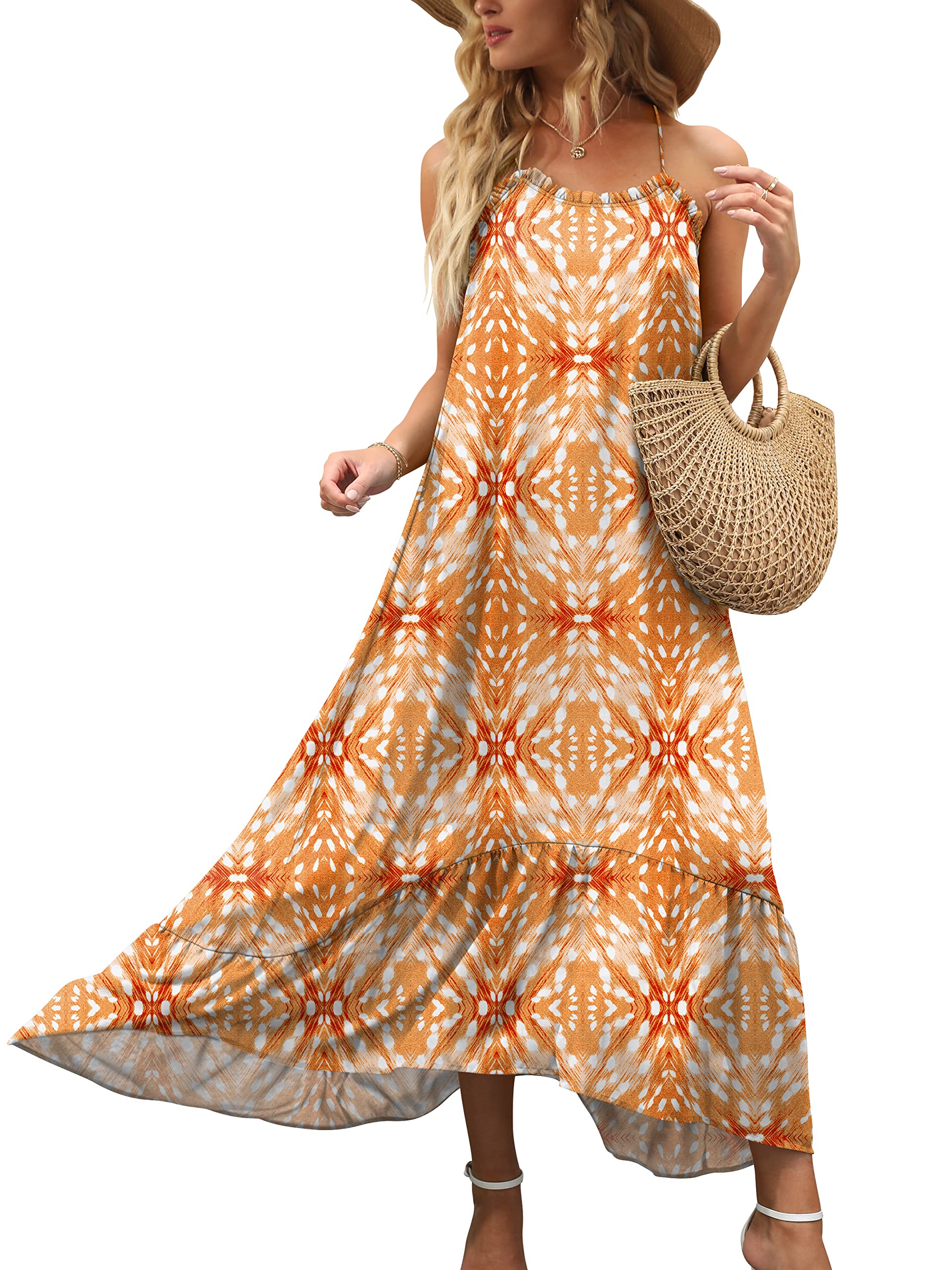 LOGENE Women's Floral Print Boho Maxi Dress - Loose Casual Long Sundress for Summer Beach, Vacation, and Outdoor Parties | Lightweight & Comfortable