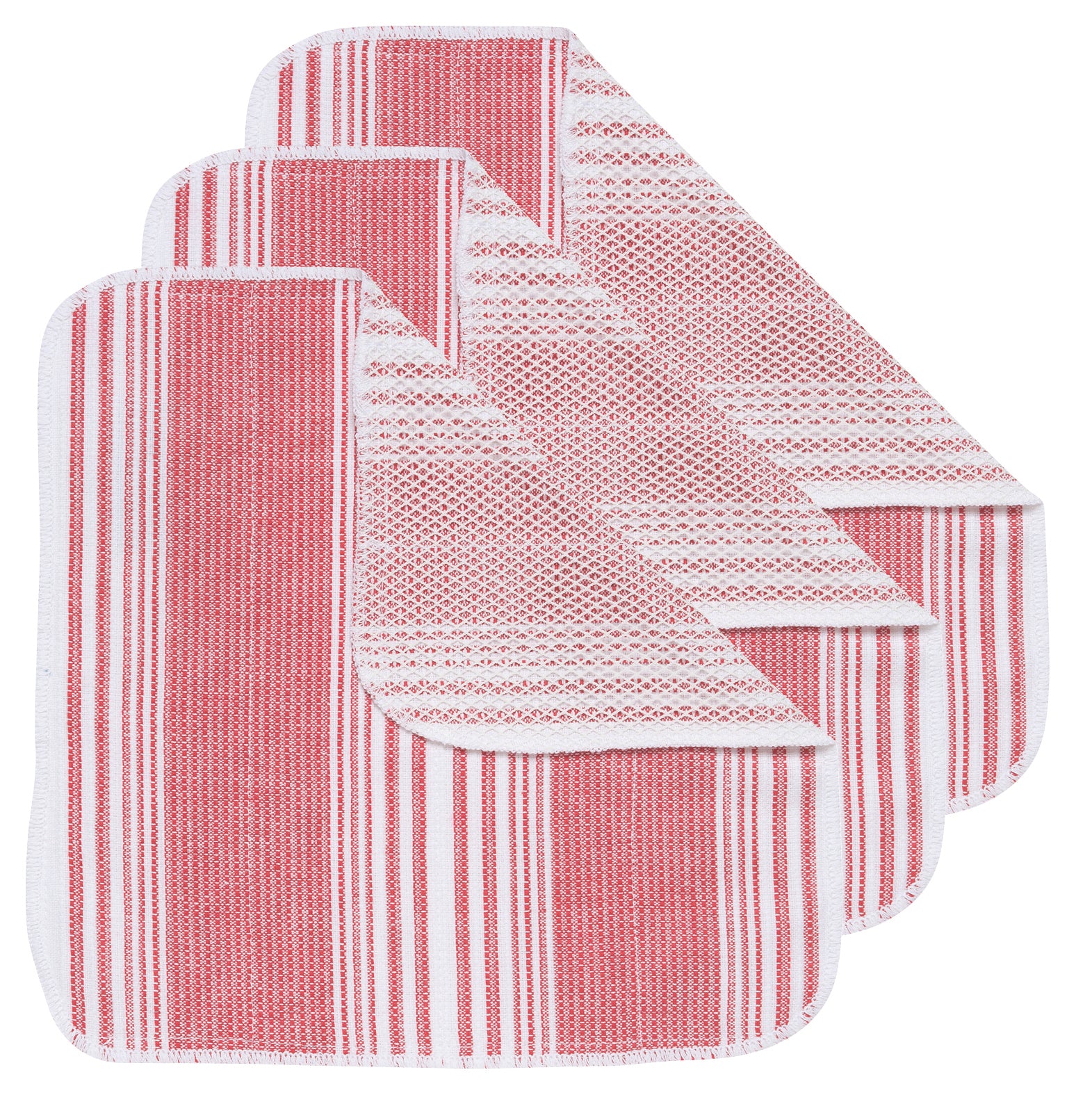 Now Designs Scrub It Dishcloths Set of 3 - Super Absorbent & Durable Kitchen Towels for Washing Dishes, Cleaning Countertops & Household Chores (Red)