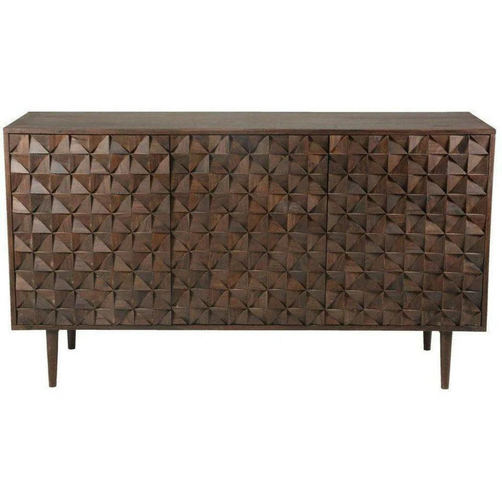 58 Inch 3-Door Brown Mid-Century Modern Sideboard Buffet Cabinet - Perfect for Dining Room Storage, Living Room Display & Entryway Organization