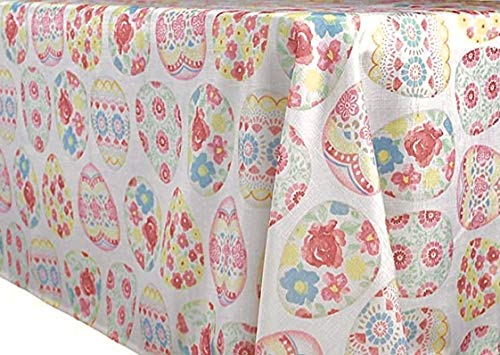 Easter Egg Decorated Round Tablecloth - 70 Inch Easter Fabric Table Cover for Holiday Dining Decor, Spring Parties & Festive Home Celebration