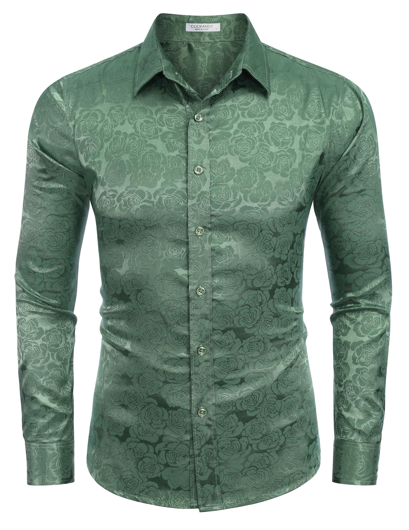 COOFANDY Men's Silk Satin Dress Shirt - Jacquard Long Sleeve Floral Button Up Shirt for Wedding, Prom & Party | Formal Occasions & Business Events