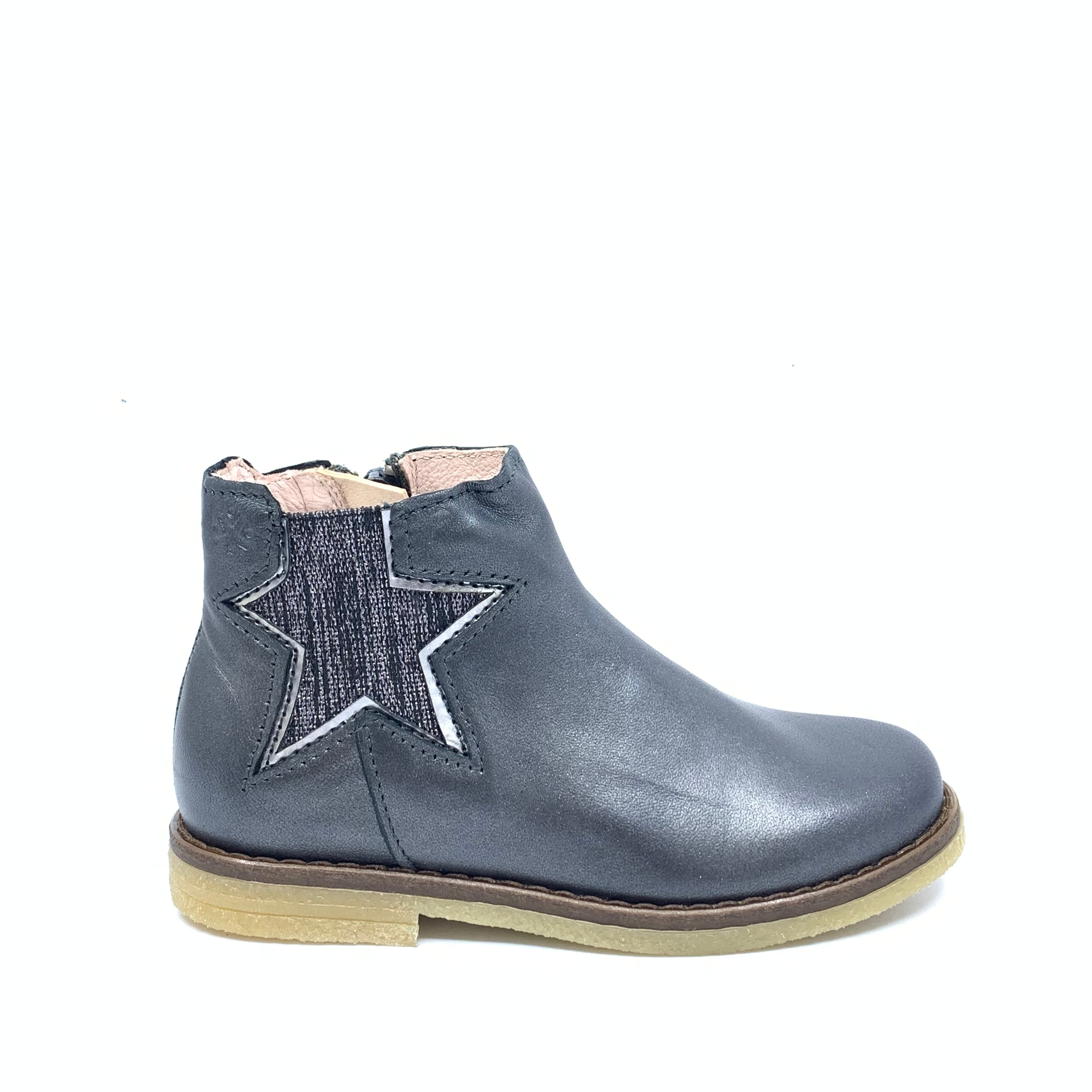 Acebos Women's Gray Leather Star Bootie - Stylish Ankle Boots for Casual Wear, Office & Night Out