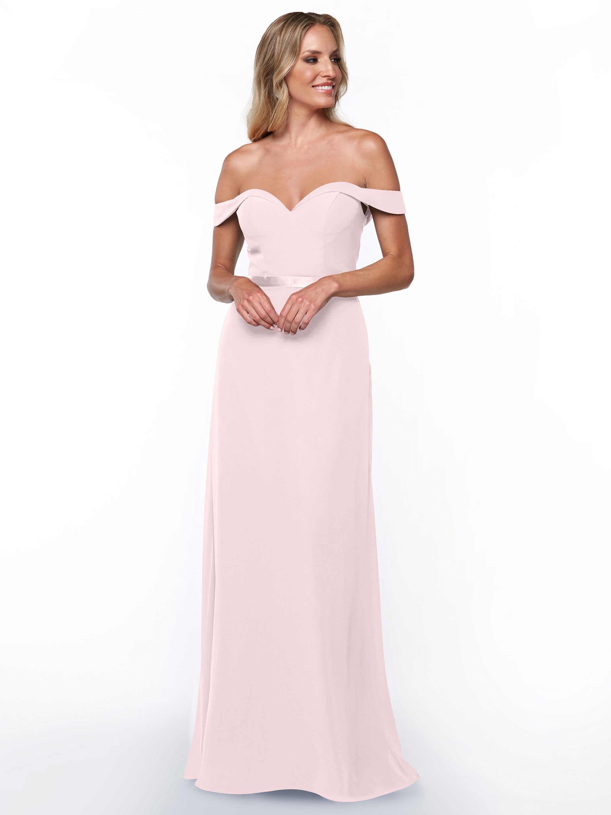 Elegant 80145 Off-The-Shoulder Chiffon A-Line Bridesmaid Dress with Sash - Perfect for Weddings, Formal Events & Special Occasions