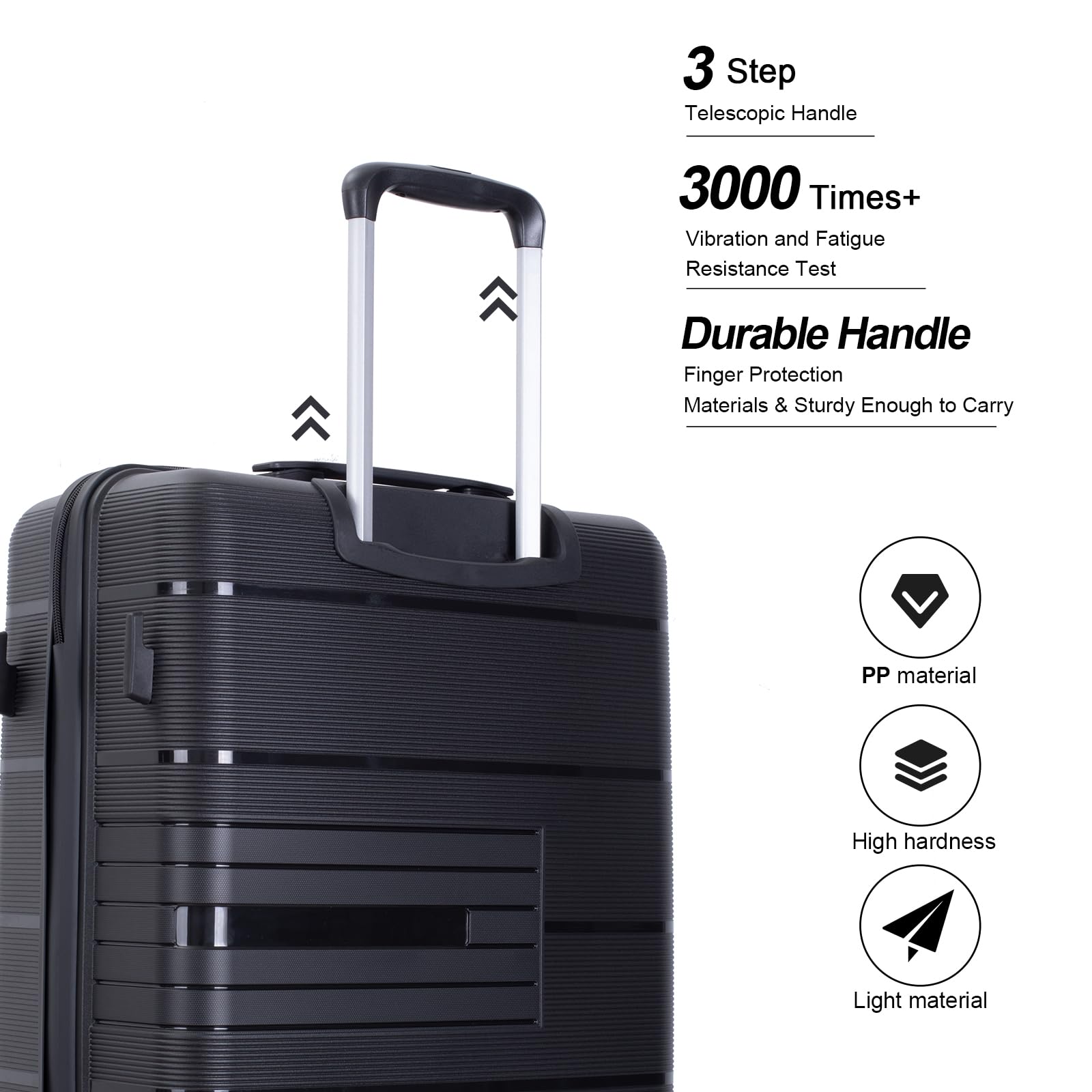 3-Piece Lightweight Hardside Luggage Set with Double Spinner Wheels & TSA Lock (20/24/28 Inch, Black) – Perfect for Air Travel, Business Trips, and Family Vacations