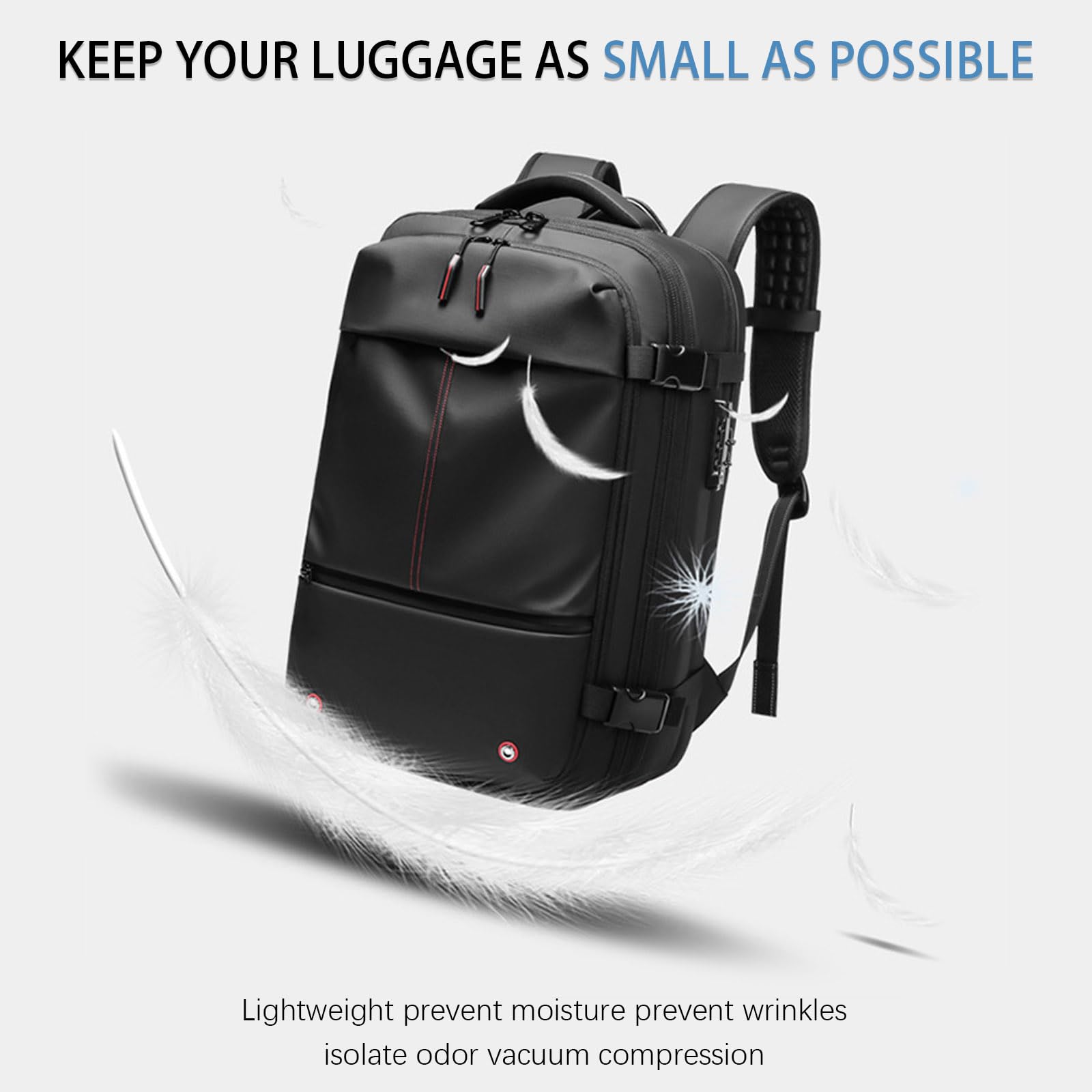 VacPack Backpack - Air Compression Travel Laptop Backpack for Men, Waterproof Anti-Theft Carry On Flight Bag with Hand Pump - Perfect for Hiking, Business Trips & Air Travel