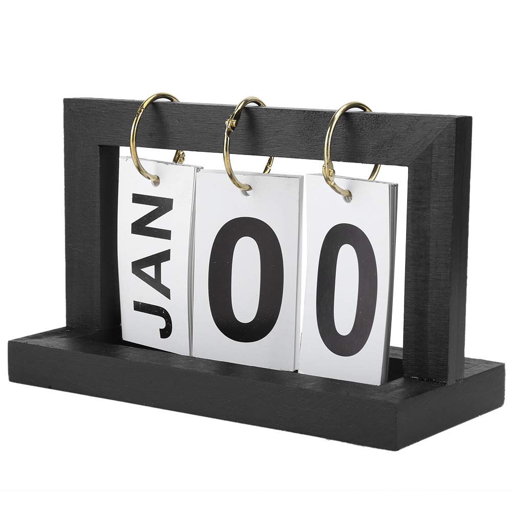 Vintage Wooden Perpetual Desk Calendar - Retro Black Desktop Decor for Office, Study Room & Home | Perfect for Organizing Schedules & Adding Classic Style to Workspaces