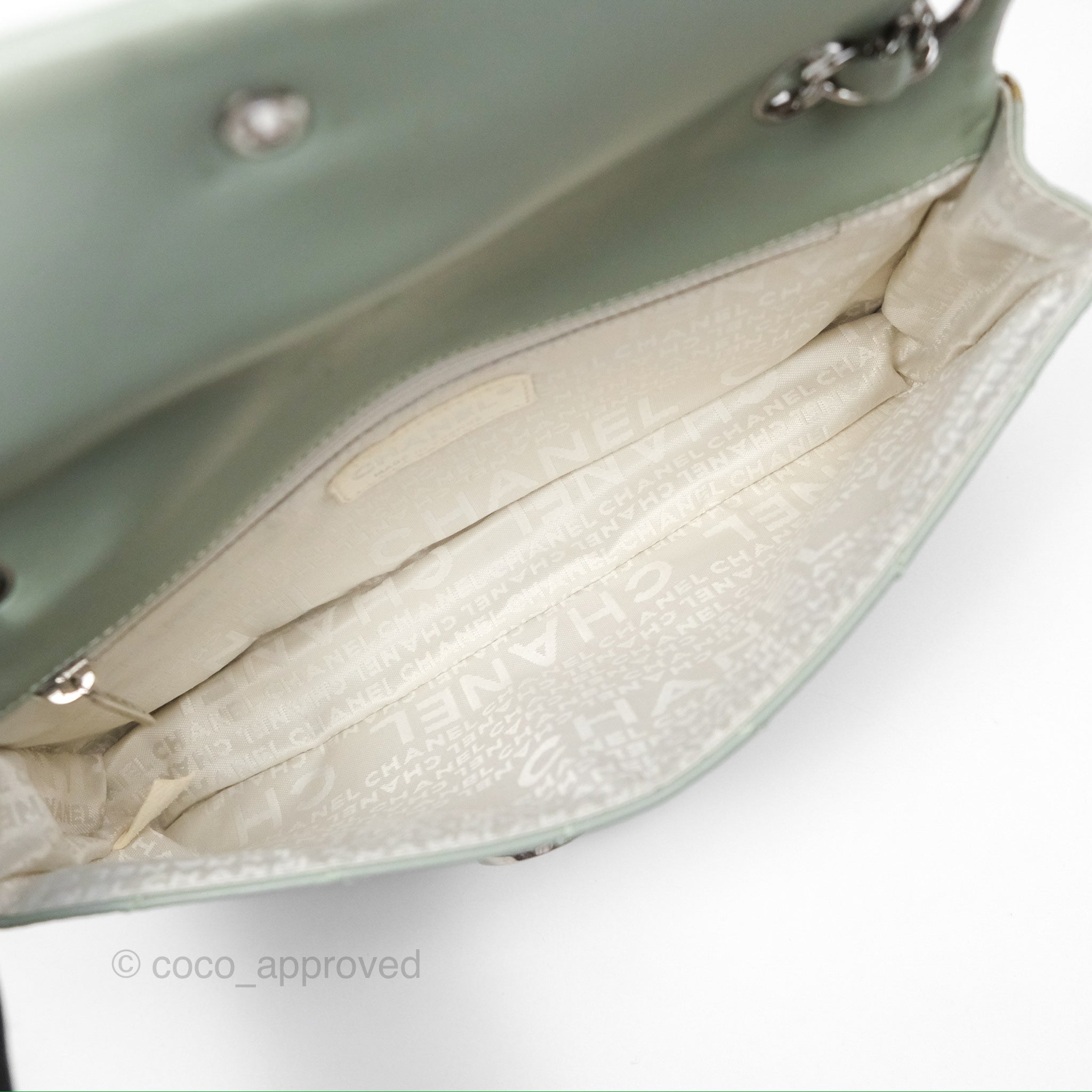 Chanel CC East West Flap Bag Genuine Lambskin Leather Mint Green with Silver Hardware - Luxury Crossbody Purse for Women, Perfect for Date Night & Special Occasions