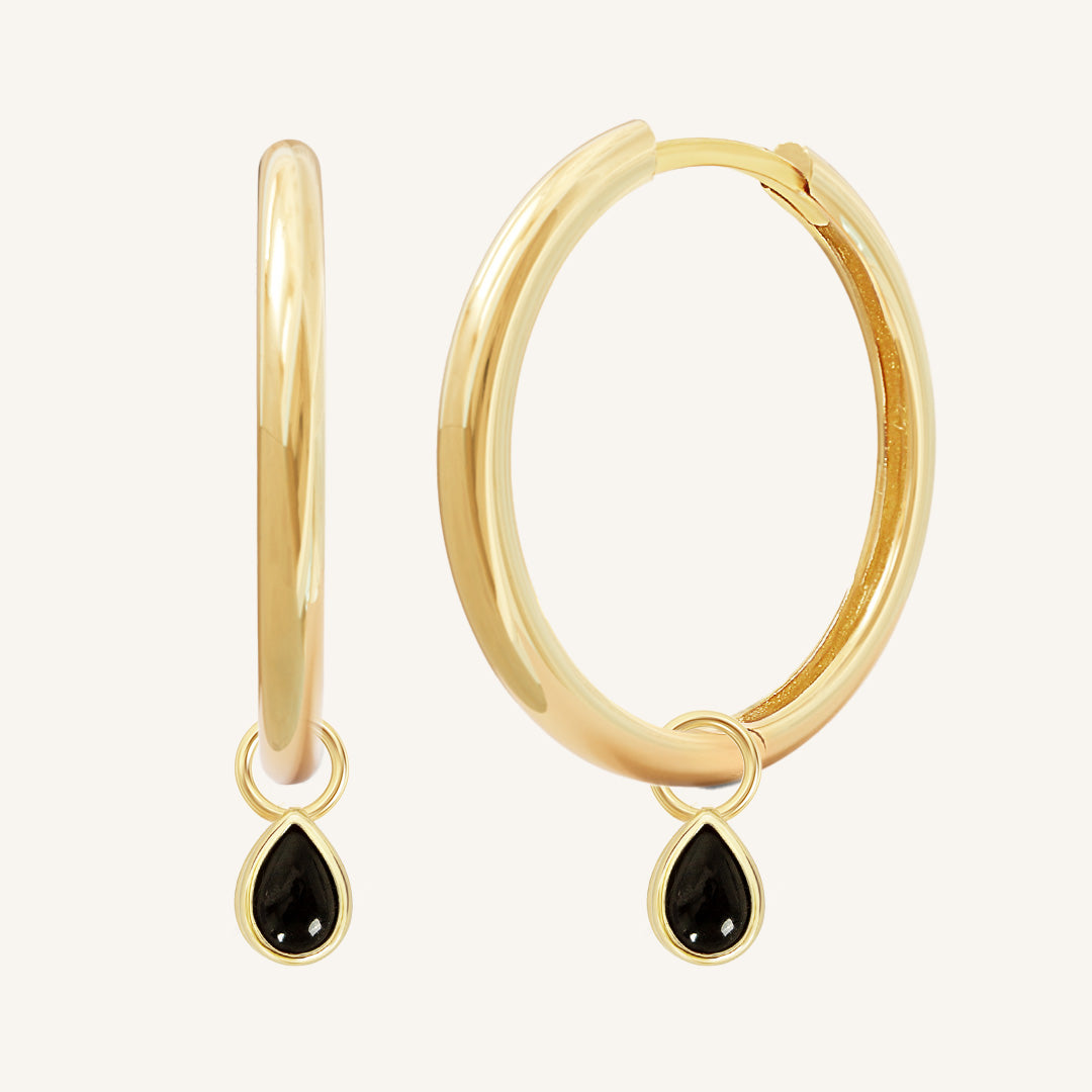 Black Onyx Trove Charm Hoops - Elegant Dangle Earrings for Women, Perfect for Parties, Weddings & Everyday Wear