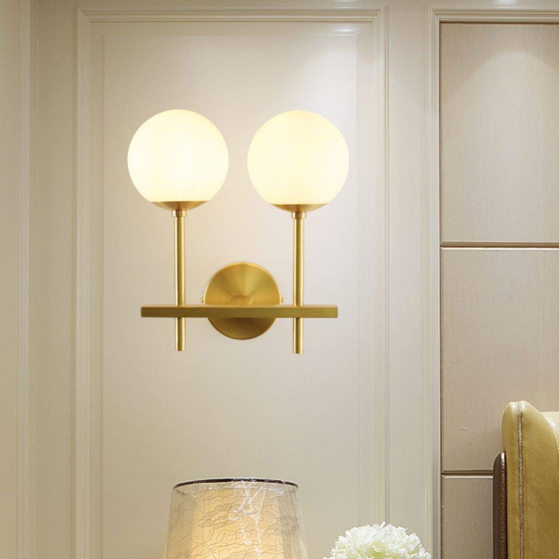 Luxury Glass White Ball Wall Lamp - Modern Wall Mounted Light Fixture with Antique Brass Finish - 2-Light Wall Sconce for Living Room, Bedroom, Bathroom & Hallway - Elegant Ambient Lighting for Home Decor & Interior Design