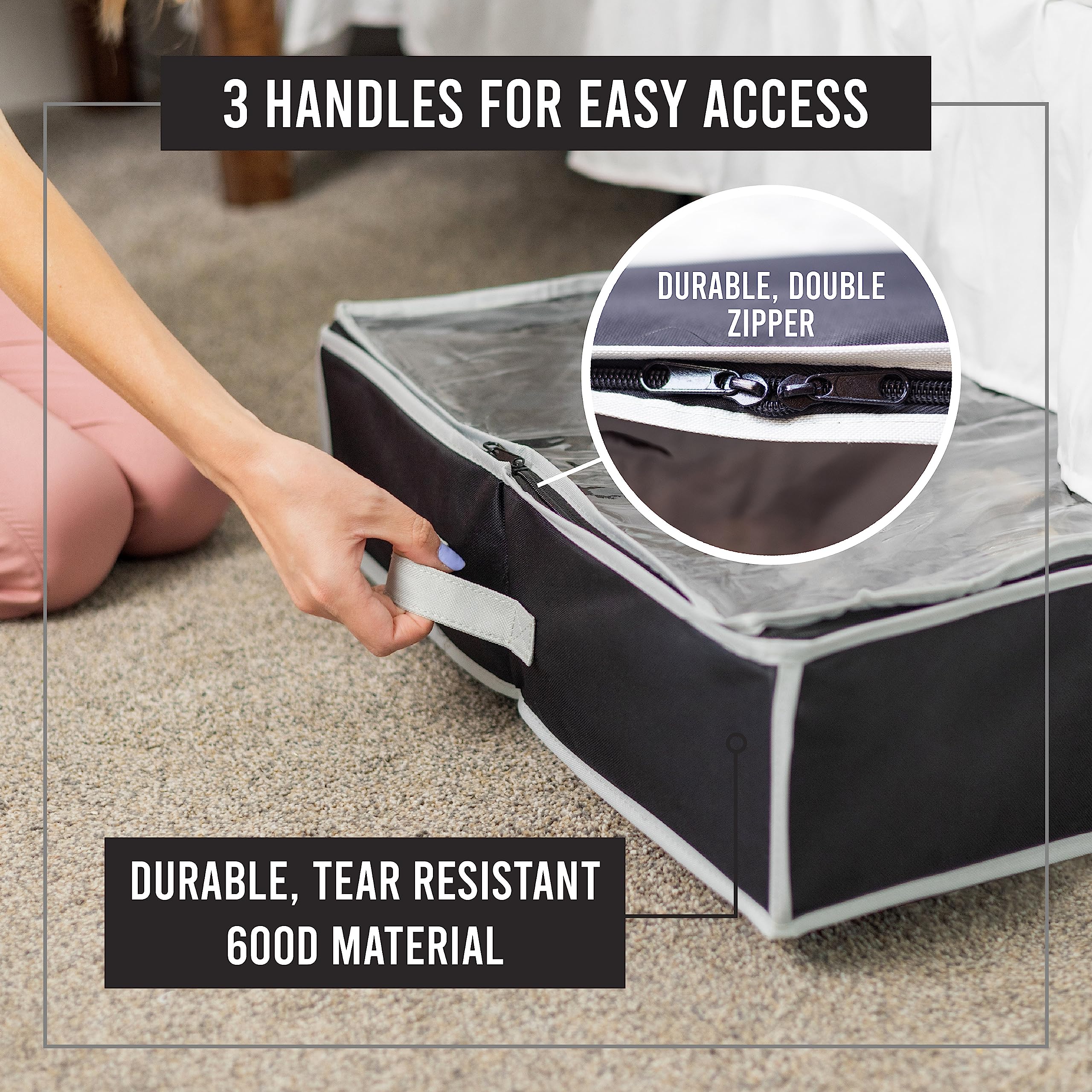 Extra-Large Under Bed Shoe Storage Organizer - Durable Vinyl Cover with Strong Zipper for Men's & Women's Shoes, Sneakers & High Heels | Space-Saving Closet & Bedroom Organization Solution | Perfect for Small Apartments & Dorm Rooms