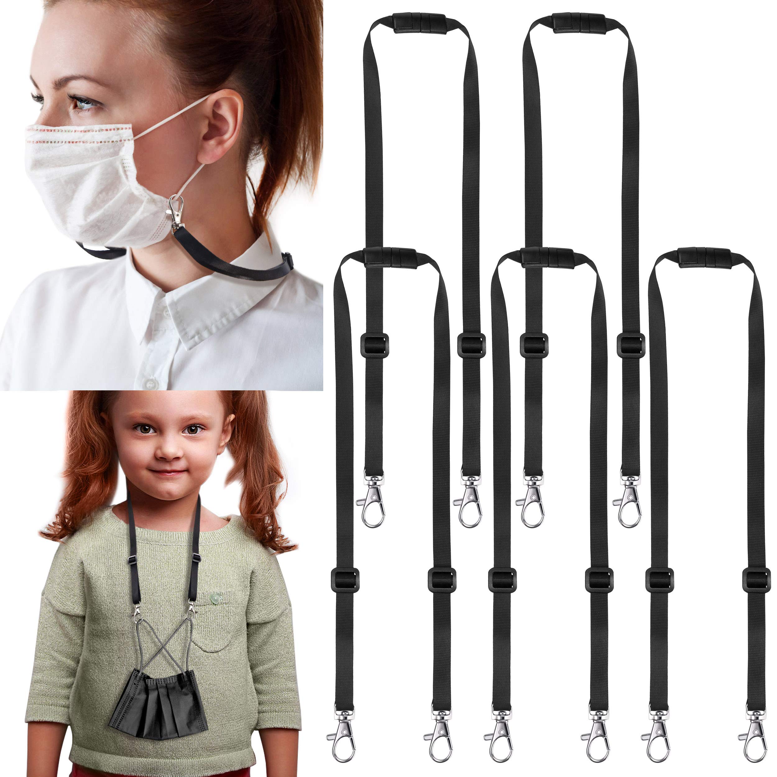 Premium Black Face Mask Lanyards 5-Pack - Adjustable Neck Strap with Breakaway Clasp for Adults & Kids - Perfect for School, Work & Travel
