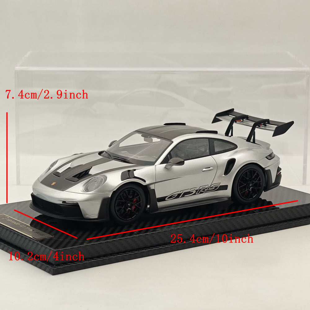 1/18 Scale Porsche 992 GT3 RS Silver Resin Die-Cast Model Car - High Quality Collectible Sports Car for Display, Gifts & Racing Enthusiasts