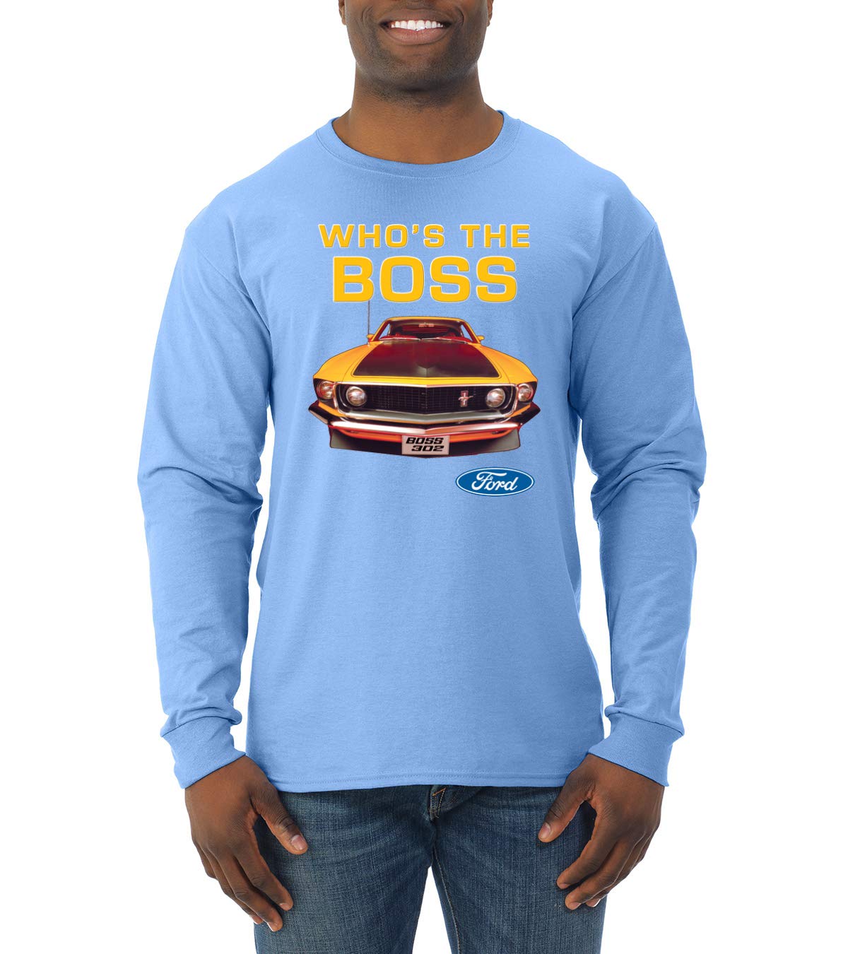 Who's The Boss Ford 302 Mustang Retro Legend Cars & Trucks Men's Long Sleeve T-Shirt | Vintage Muscle Car Enthusiast Apparel for Casual Wear & Car Shows