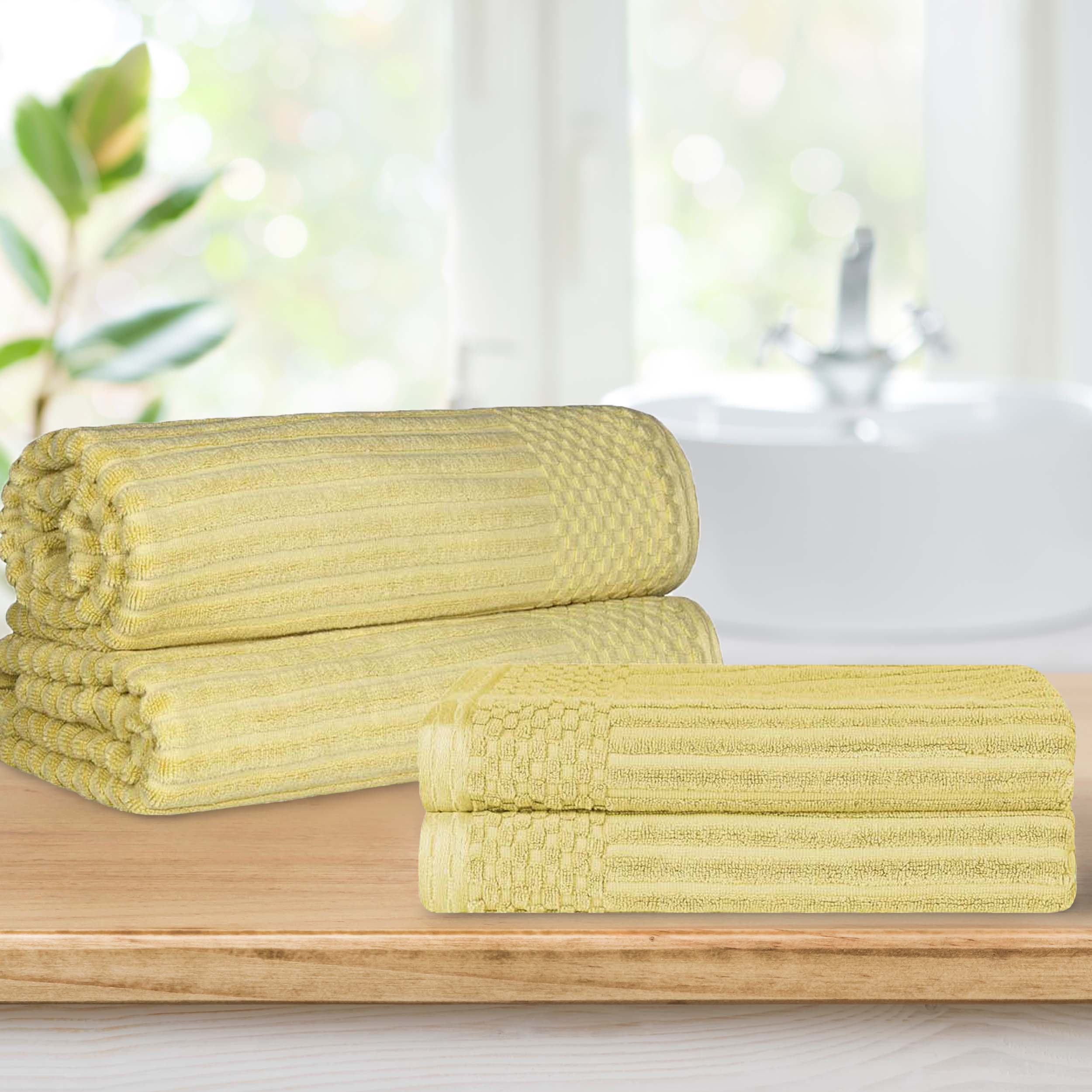 Premium Soho Ribbed Textured Cotton Bath Towel Set - Ultra Absorbent & Quick Dry - Luxury Spa & Bathroom Towels for Hotel, Home, Gym Use