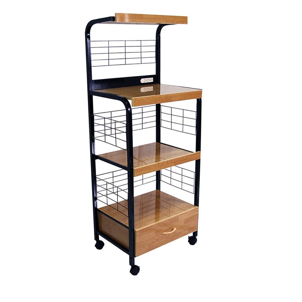 HomeRoots Black & Natural Metal Modern Microwave Kitchen Cart - Space-Saving Storage for Small Kitchens & Dorms