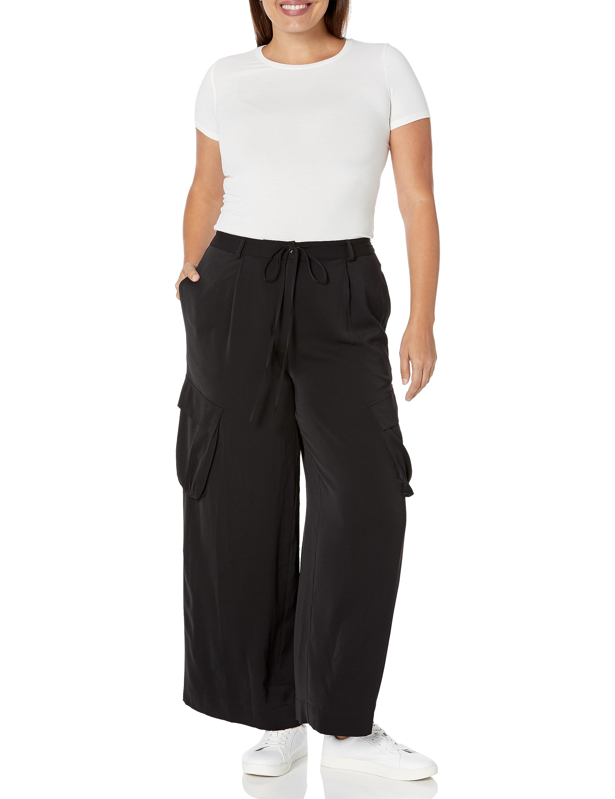 The Drop Women's Black Satin Cargo Pants by @Kelclight - Stylish High Waist Casual Pants for Women | Perfect for Streetwear, Work & Night Out