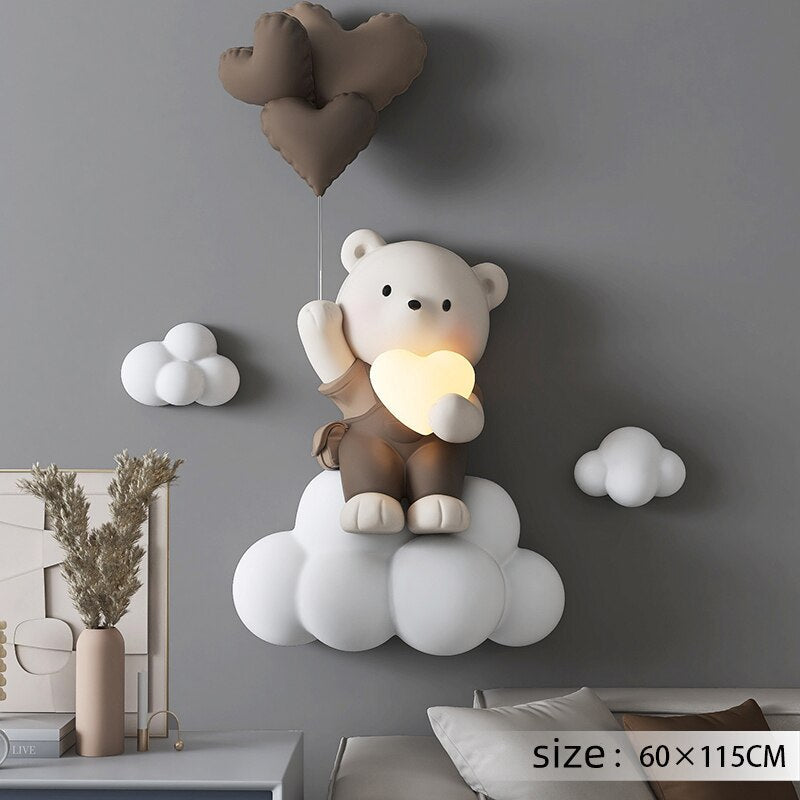 Cute Balloon Bear Statue Wall Decor - LED Globe Night Light for Nursery & Kids Bedroom - Perfect for Birthday Parties, Baby Showers & Children's Room Decor