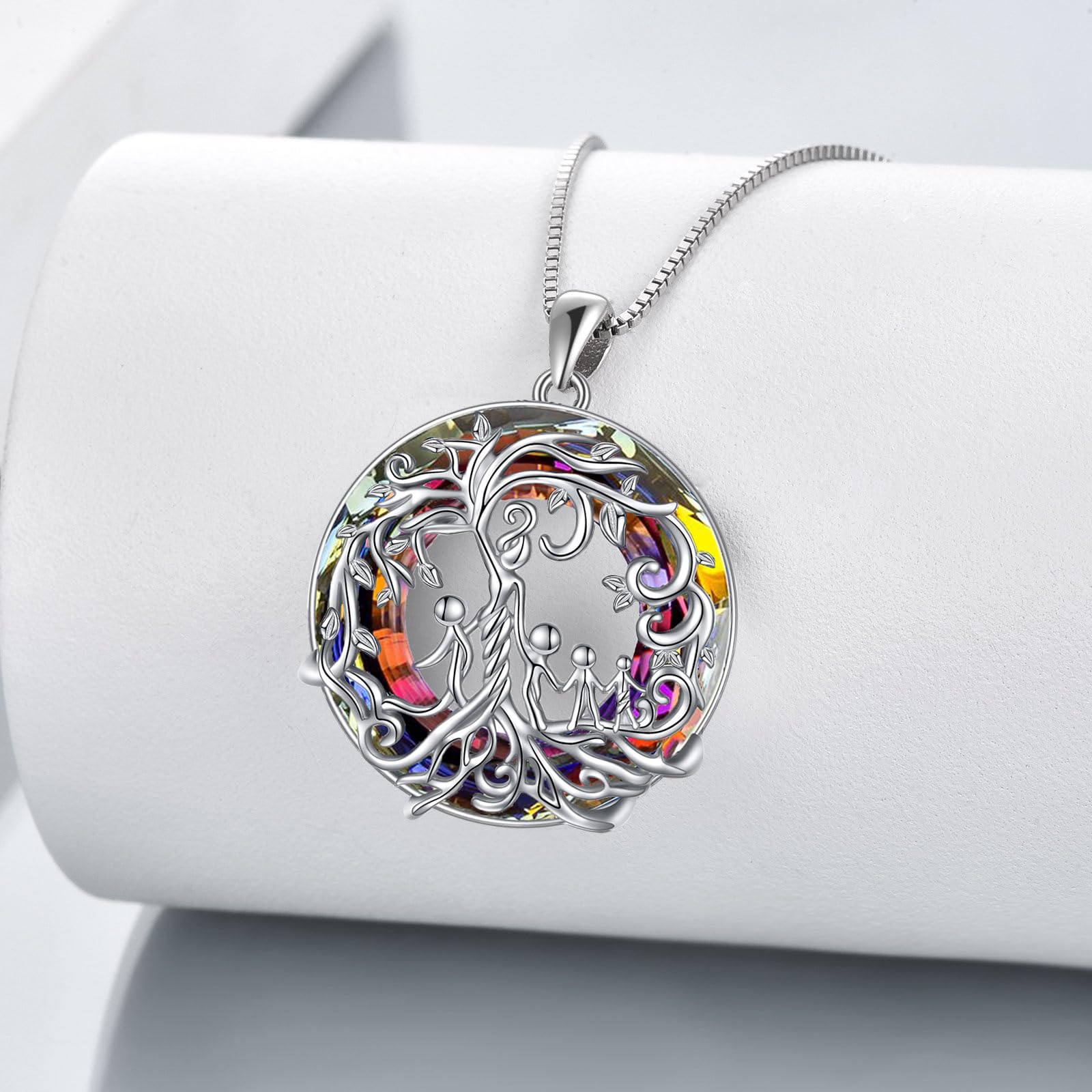 TOUPOP Sterling Silver Family Tree Necklace for Mom, Daughter, Son - 925 Silver Crystal Jewelry Gift for Mother's Day, Birthday, Grandma | Perfect for Family Reunions, Special Occasions & Heartfelt Moments