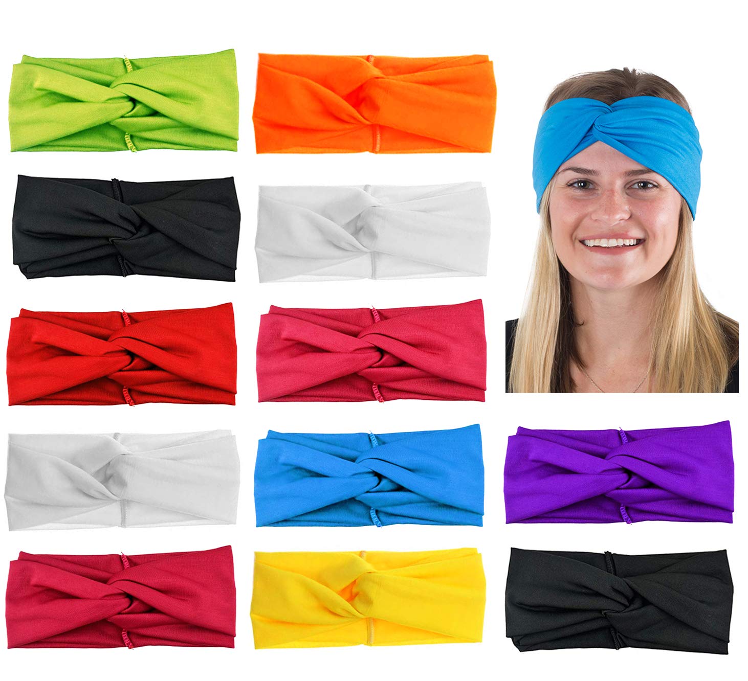 12 Pack Women's Headbands - Stylish Turban Headwraps & Hair Accessories for Women & Girls | Perfect for Workouts, Yoga, Fashion & Everyday Wear