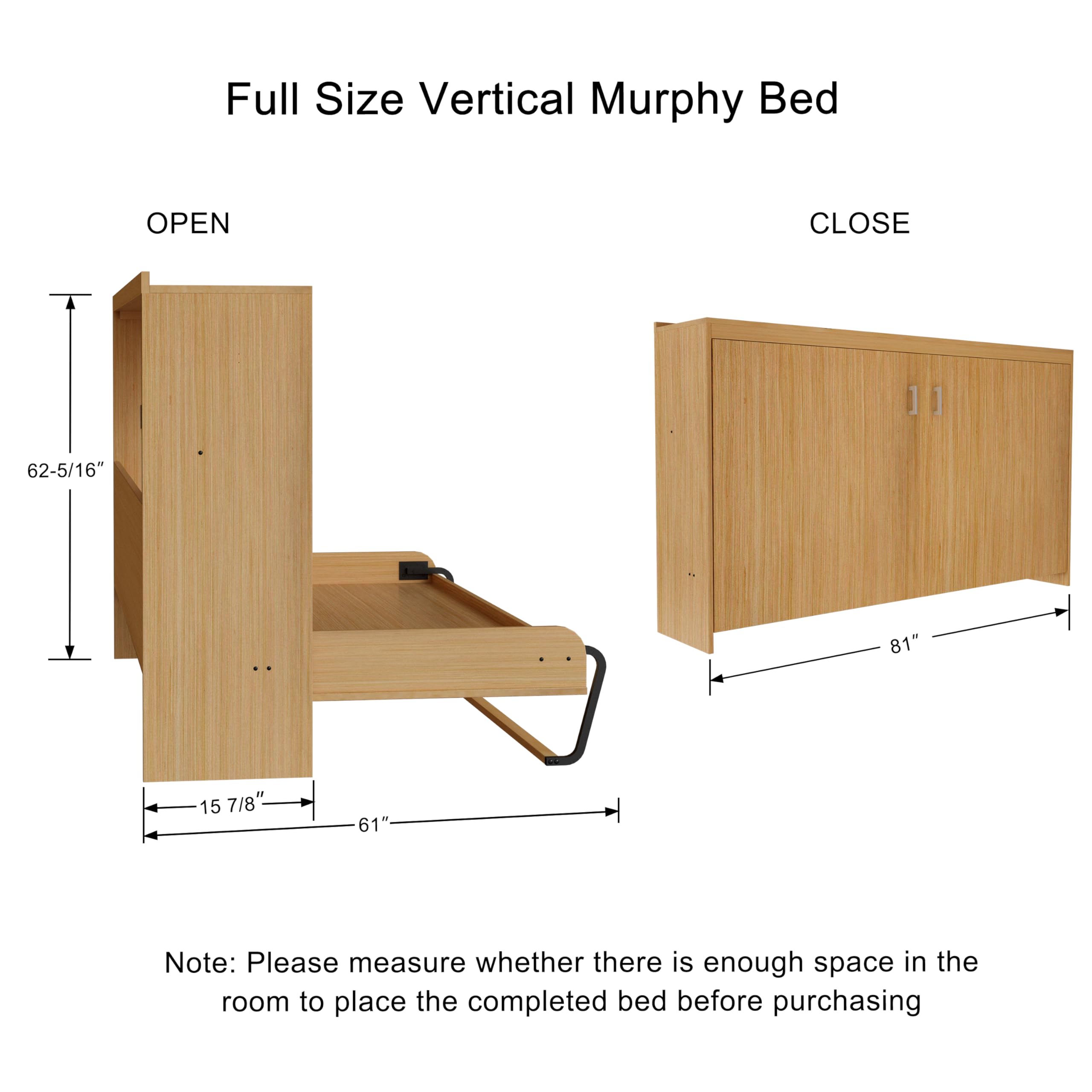 ROOMTEC Full Murphy Bed Hardware Kit - Horizontal Folding Wall Bed Kit for Easy Installation & Space Saving | Perfect for Small Apartments, Guest Rooms & Home Offices