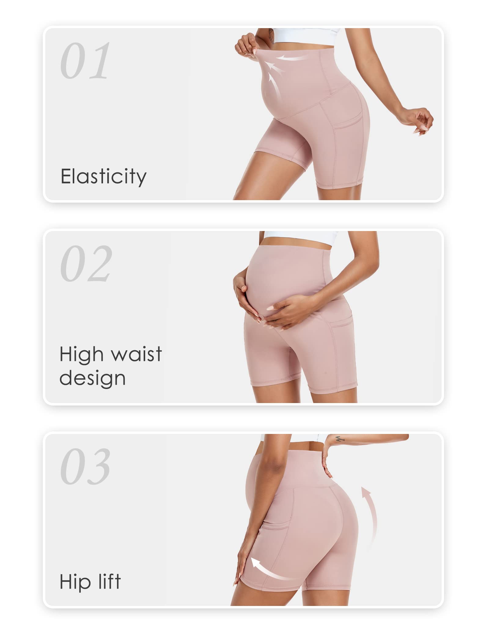 HOFISH Maternity Shorts for Women - Over The Belly Pregnancy Bike Shorts, Workout Active Running Short Pants with Pockets - Perfect for Yoga, Gym & Everyday Comfort