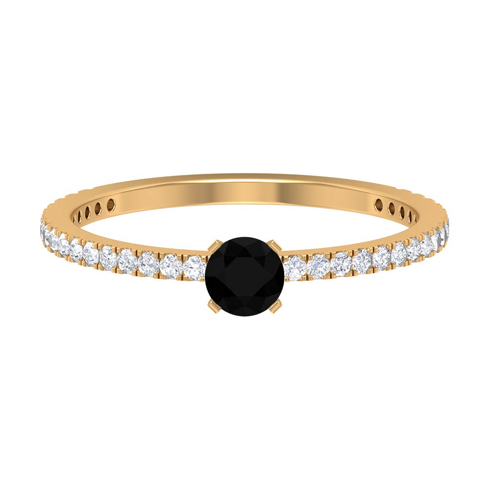 1 CT Lab-Created Black Diamond Ring with Moissanite Side Stones, 4MM Round Black Diamond Engagement Ring in 14K Solid Gold - Elegant Solitaire Ring for Women, Perfect for Weddings, Anniversaries & Special Occasions