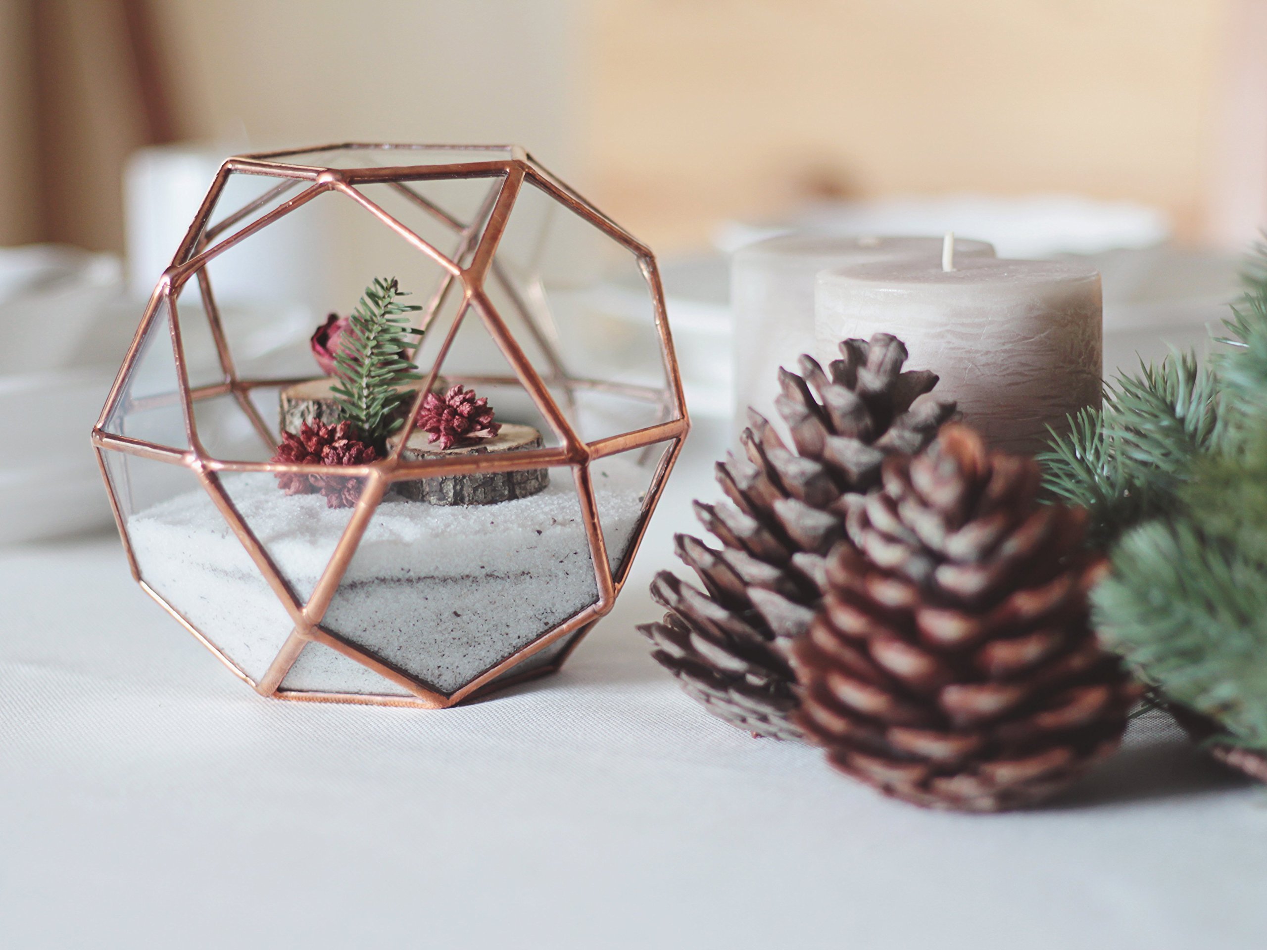 Waen Holiday Table Centerpiece Collection - Small Glass Geometric Vase for Christmas Decor (Copper, Silver, Black) | Perfect for Dining Table, Wedding, Party & Home Decoration