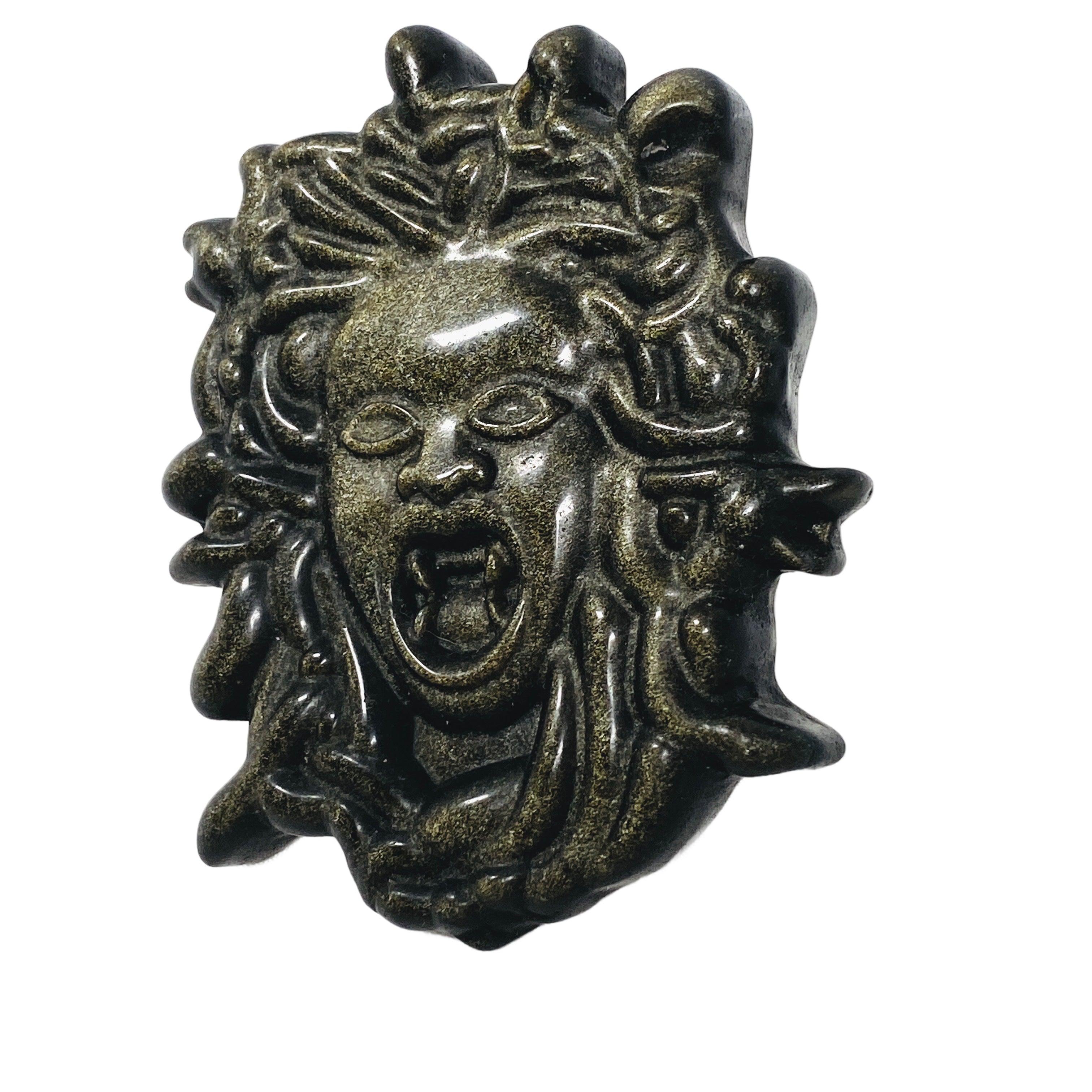 Premium Gold Sheen Obsidian Medusa Carving Pendant - Handcrafted Jewelry for Protection & Style - Perfect for Gifts, Meditation & Spiritual Healing
