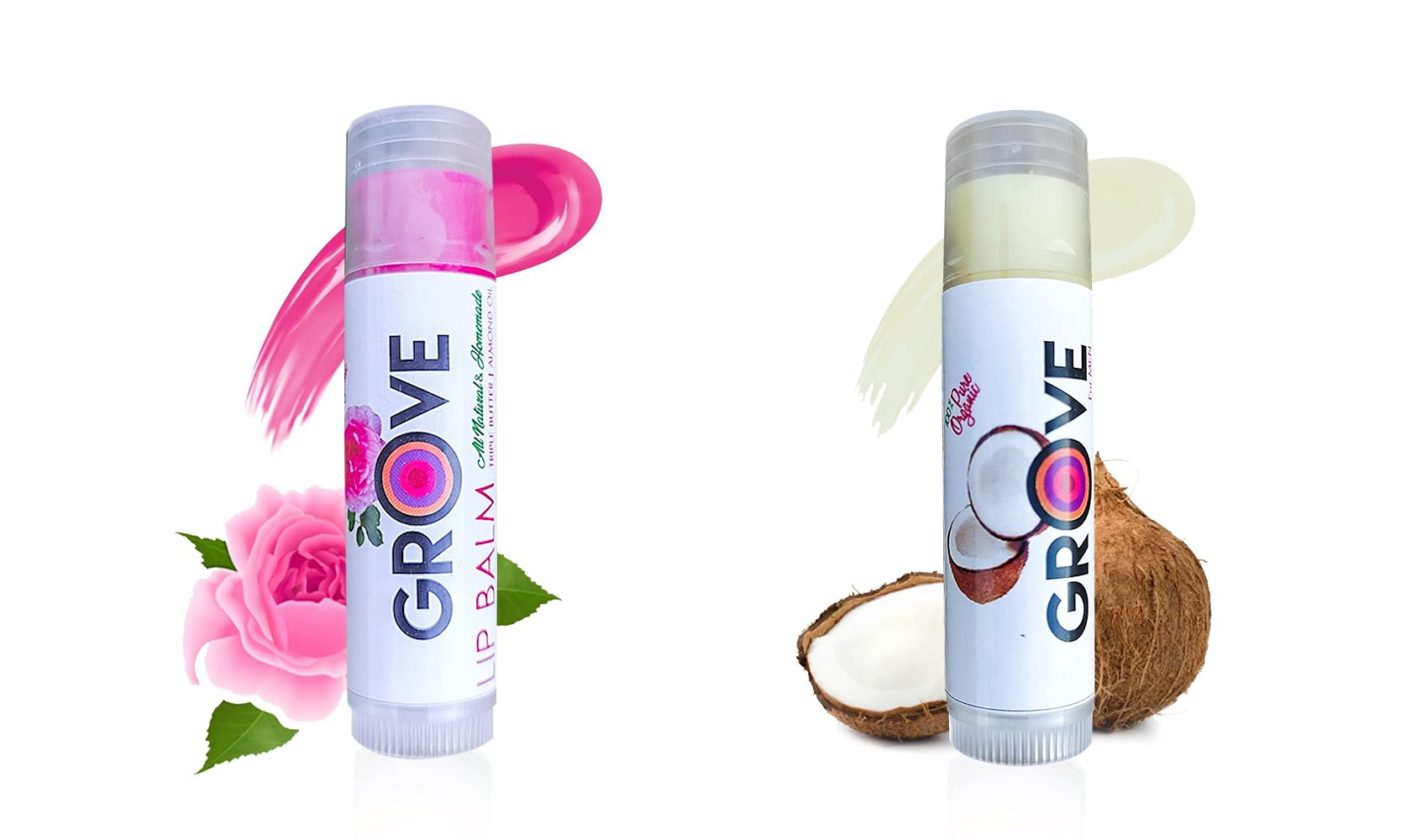 Grove Unisex Wild Rose & Coconut Flavored Lip Balm - Hydrating Lip Care with Shea Butter, Coconut Oil & Vitamin E - Moisturizing Lip Butter for Dry, Chapped Lips - 6g Stick (Perfect for Outdoor Activities, Daily Use & Gift Giving)