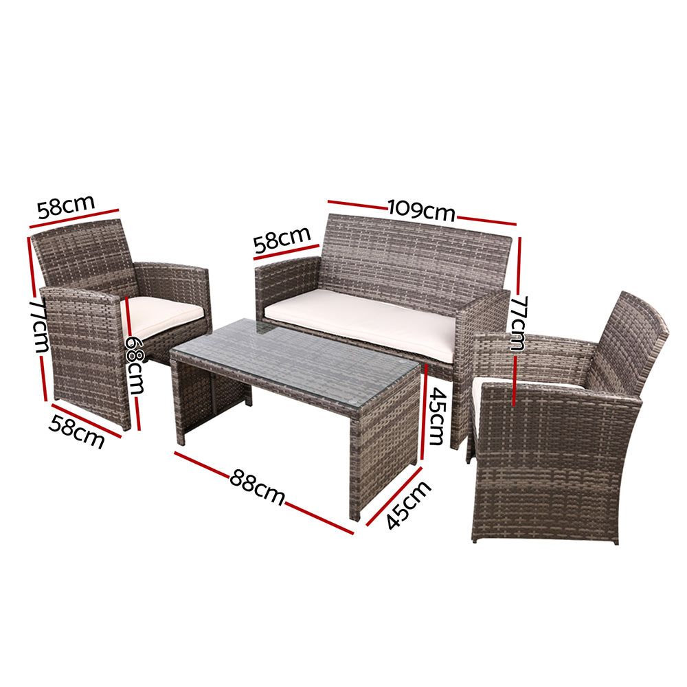 Gardeon 4-Piece Outdoor Patio Dining Set - Rattan Wicker Lounge Furniture in Mixed Grey for Garden, Poolside & Backyard Relaxation