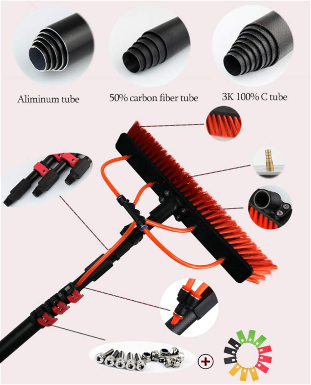 Telescopic Water-Fed Pole System for Solar Panel Cleaning & Truck Window Washing - Extendable Glass Cleaning Brush for Photovoltaic Panels, High Windows, and Glass Walls - Perfect for Commercial & Residential Use
